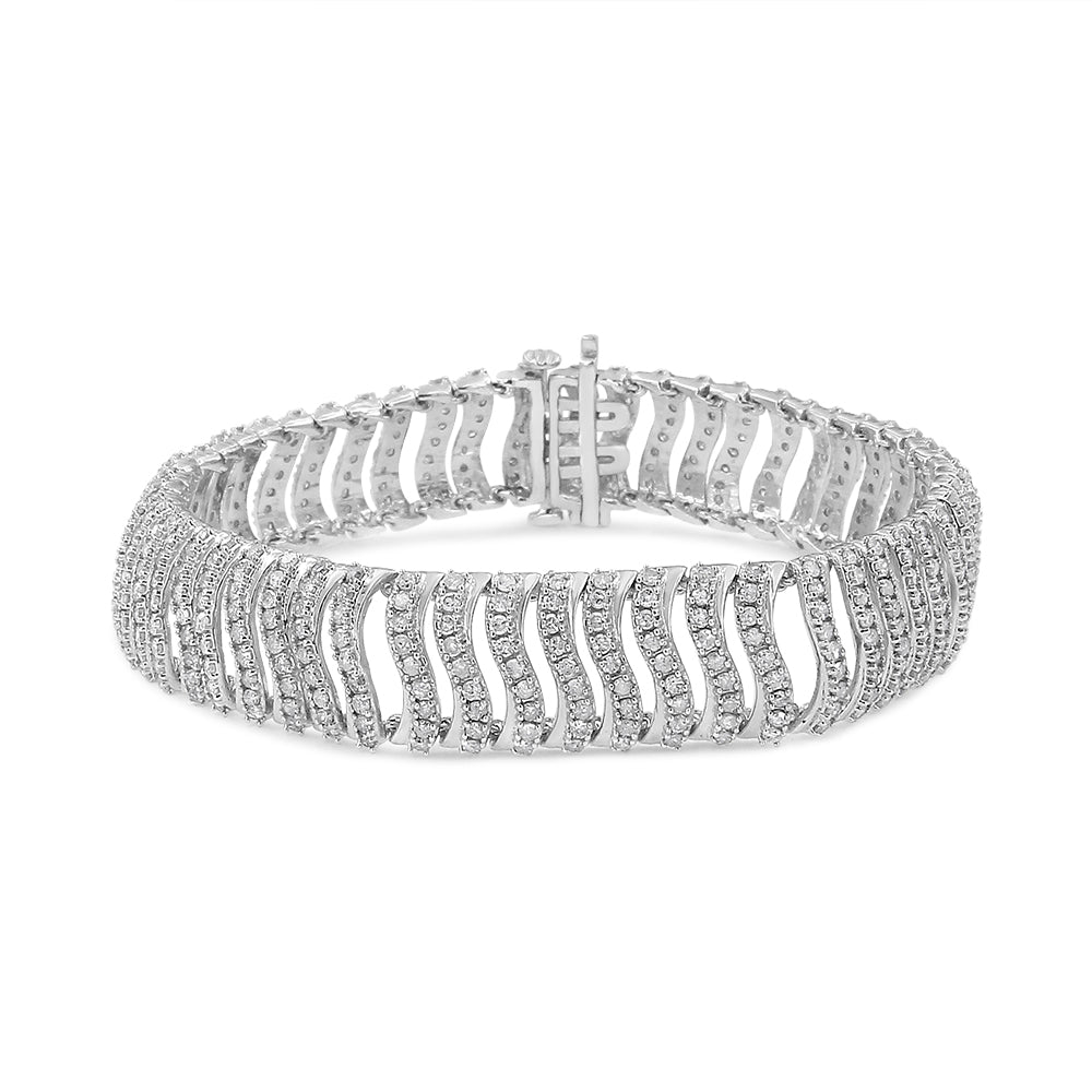 .925 Sterling Silver 5.00 Cttw Round-Cut Diamond "S" Link Bracelet (I-J Color, I3 Clarity) - Size 7.25 - Bijoux-NYC Direct