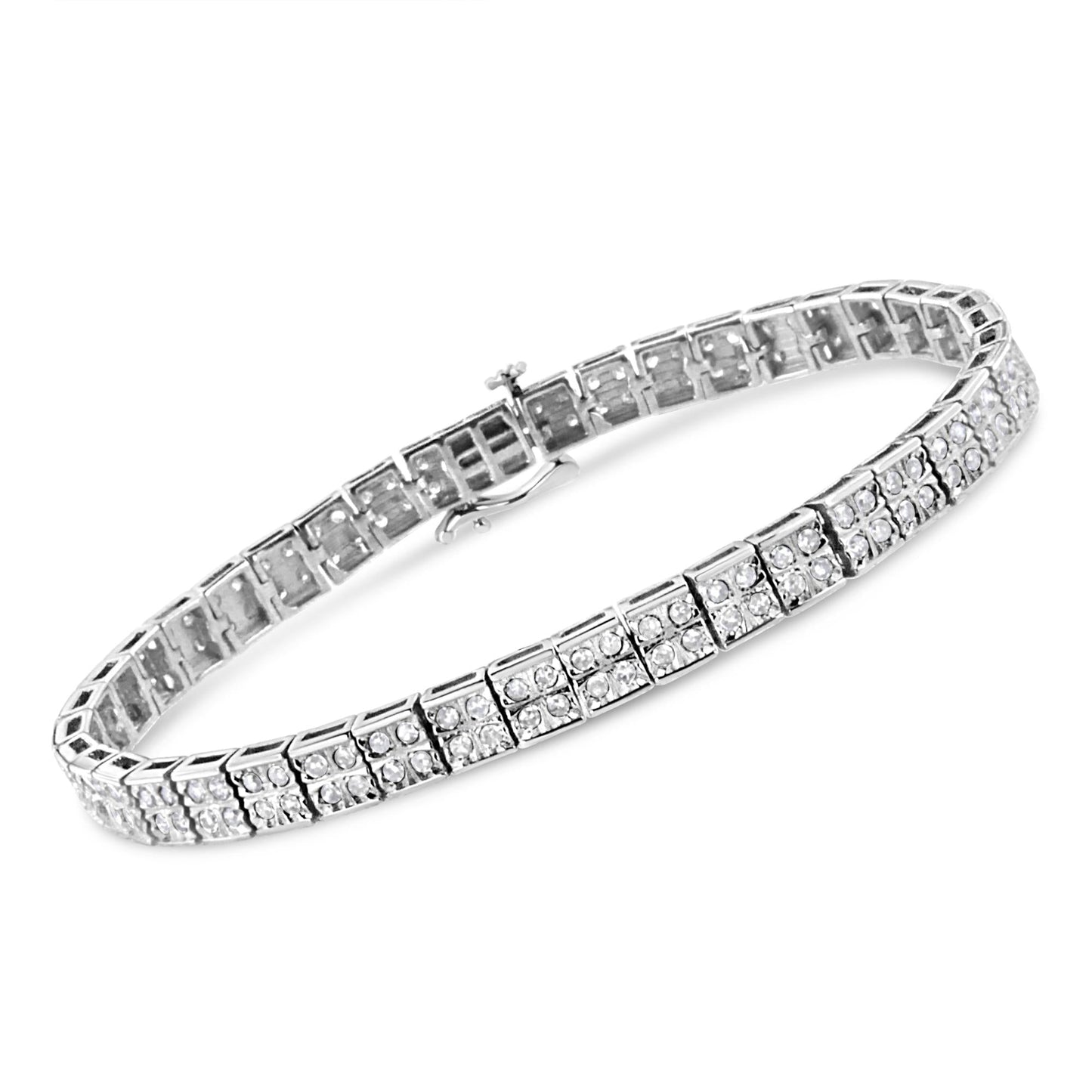 .925 Sterling Silver 2 Cttw Prong Set Round-Cut Diamond 4 Stone Box Link Bracelet (I-J Color, I3 Clarity) - 7.25" - Bijoux-NYC Direct