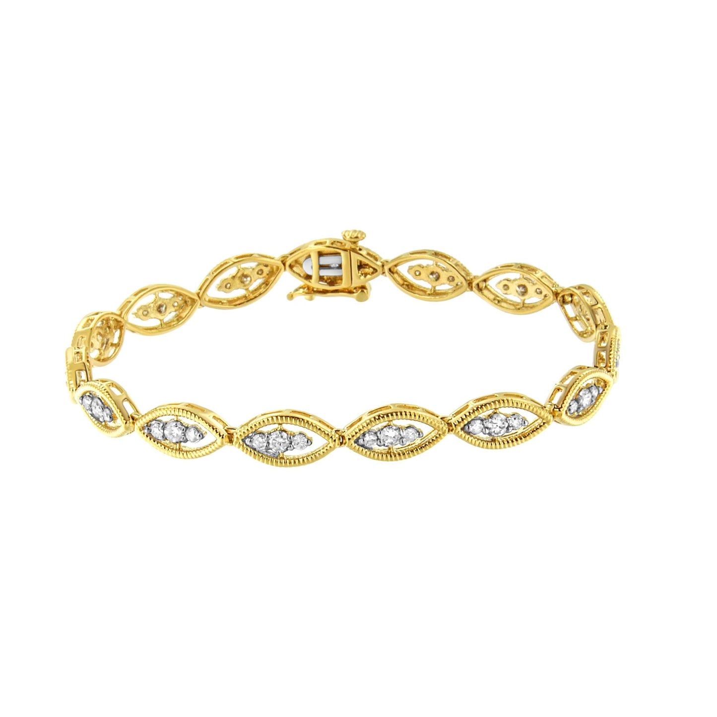 10K Yellow Gold Plated .925 Sterling Silver 1 cttw Prong Set Round-Cut Diamond Link Bracelet (J-K Color, I1-I2 Clarity) - 7.25" - Bijoux-NYC Direct