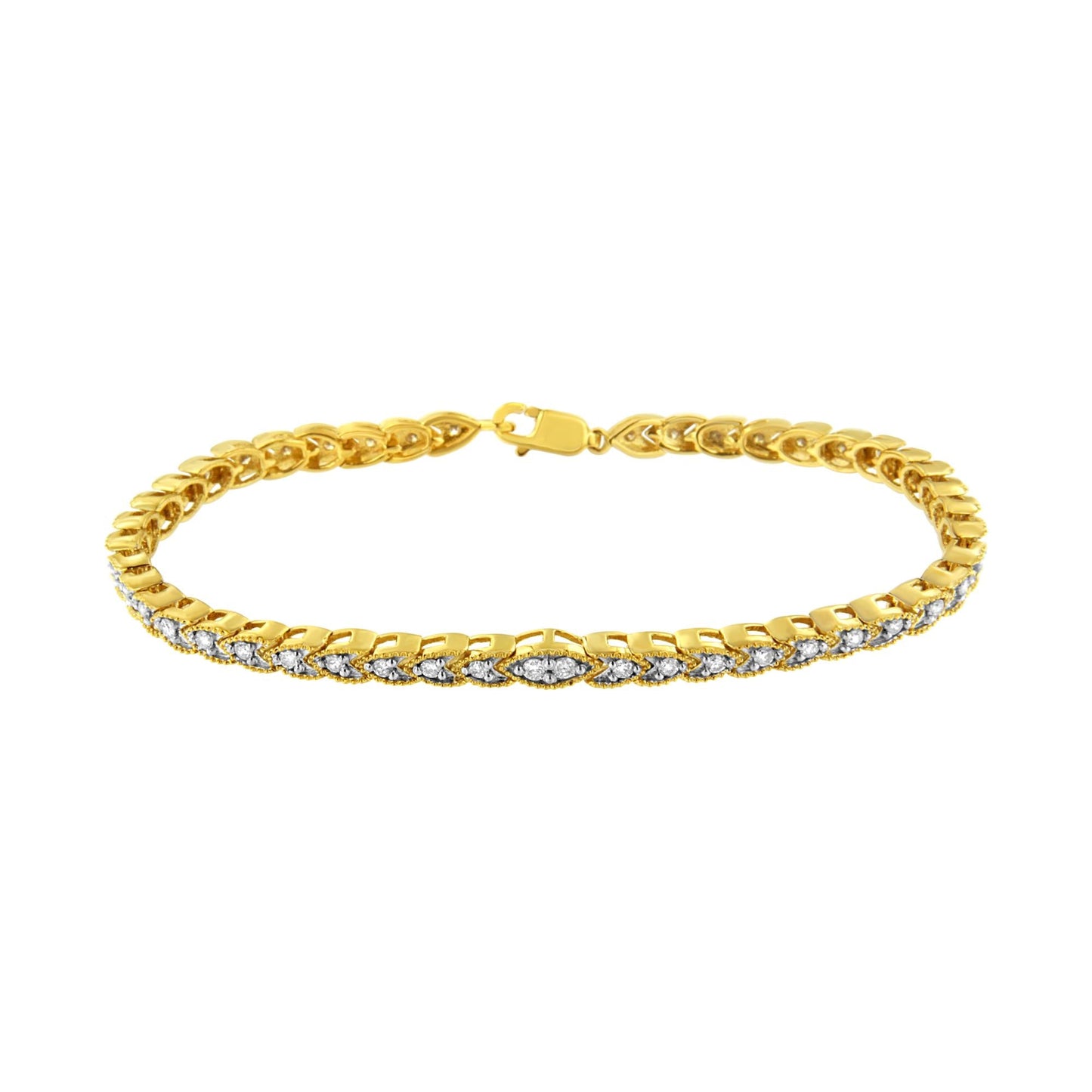 10K Yellow Gold Plated .925 Sterling Silver 1 cttw Prong-Set Diamond Pear Shape Link Bracelet (I-J Color, I1-I2 Clarity) - 7.25" - Bijoux-NYC Direct