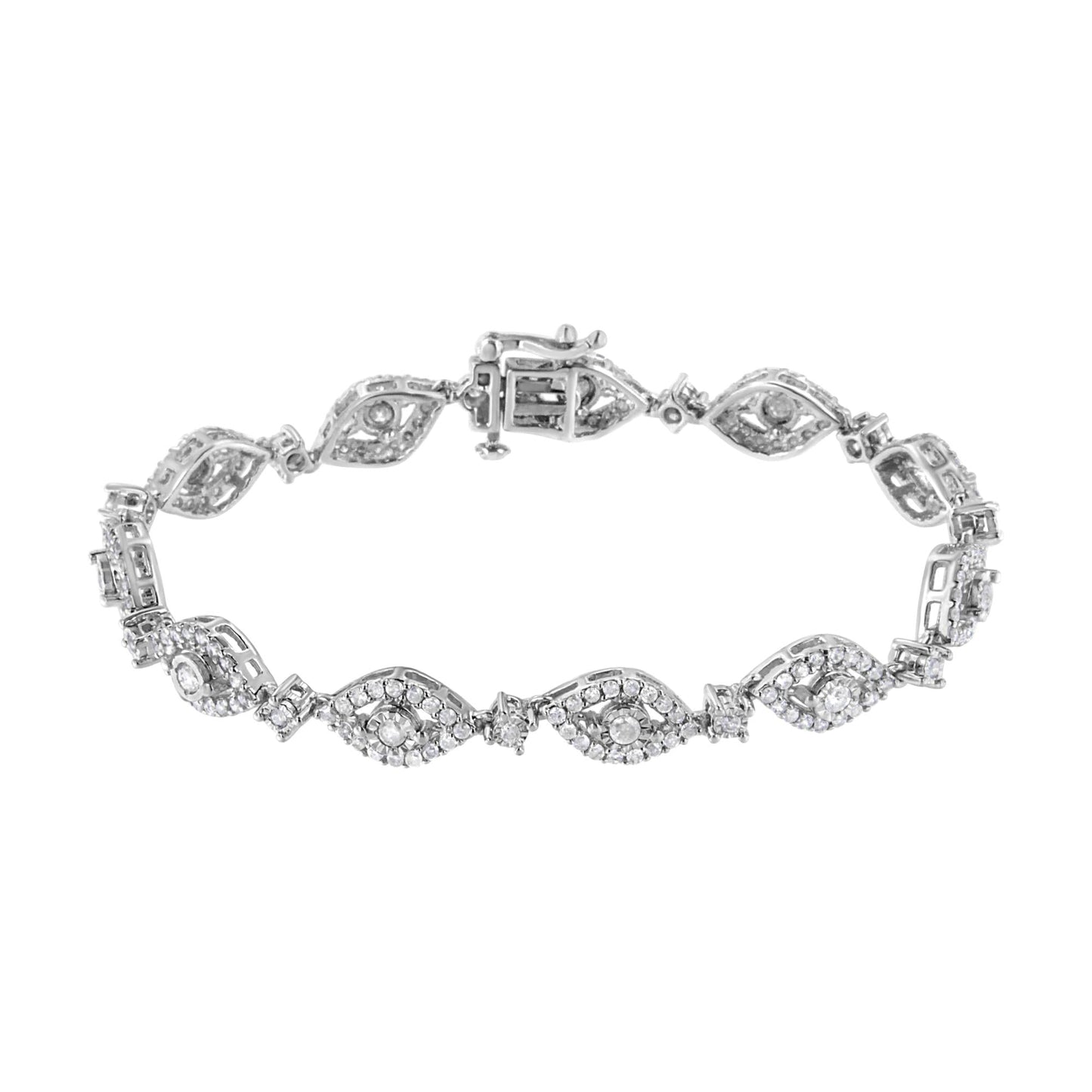 .925 Sterling Silver 2 1/2 Cttw Diamond Pear Shaped and Bezel Link Bracelet (I-J Color, I2-I3 Clarity) - 7.5 " - Bijoux-NYC Direct