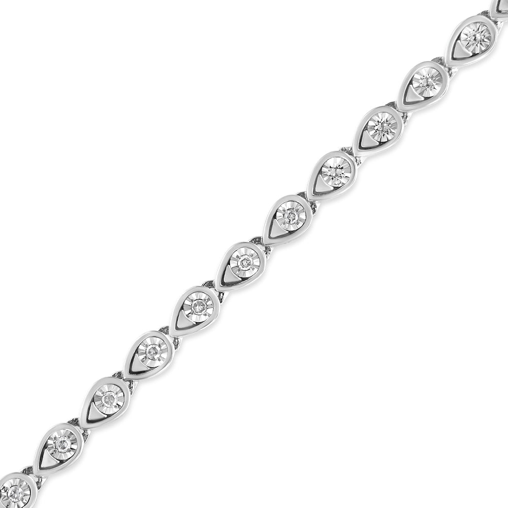 .925 Sterling Silver 1/10 Cttw Round-Cut Diamond Pear Link 7.25" Bracelet (I-J Color, I2-I3 Clarity) - Bijoux-NYC Direct
