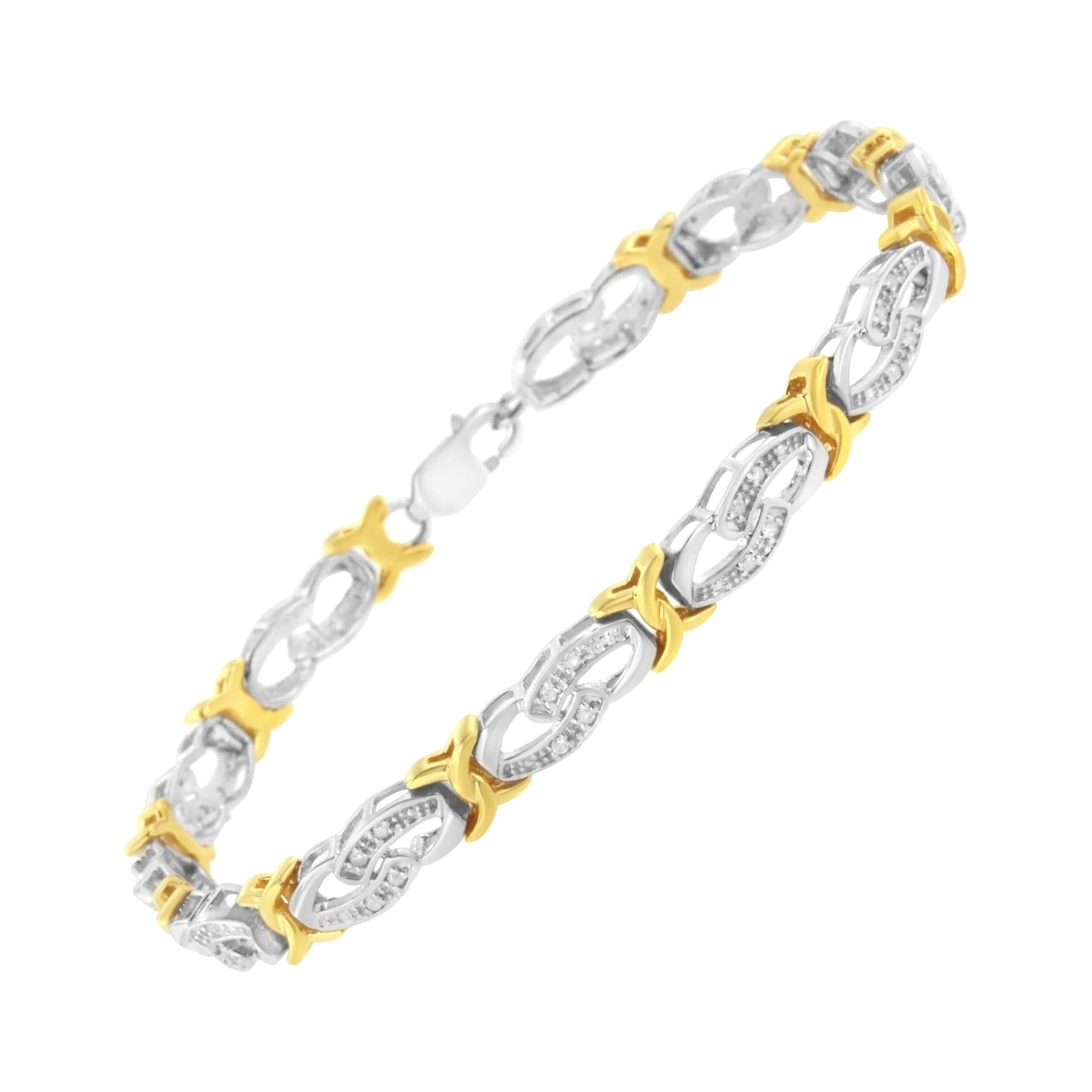 10k Yellow Gold Plated Sterling Silver 1/4 cttw Diamond Infinity and X Link Bracelet (I-J Clarity, I2-I3 Color) - Size 7.25" - Bijoux-NYC Direct