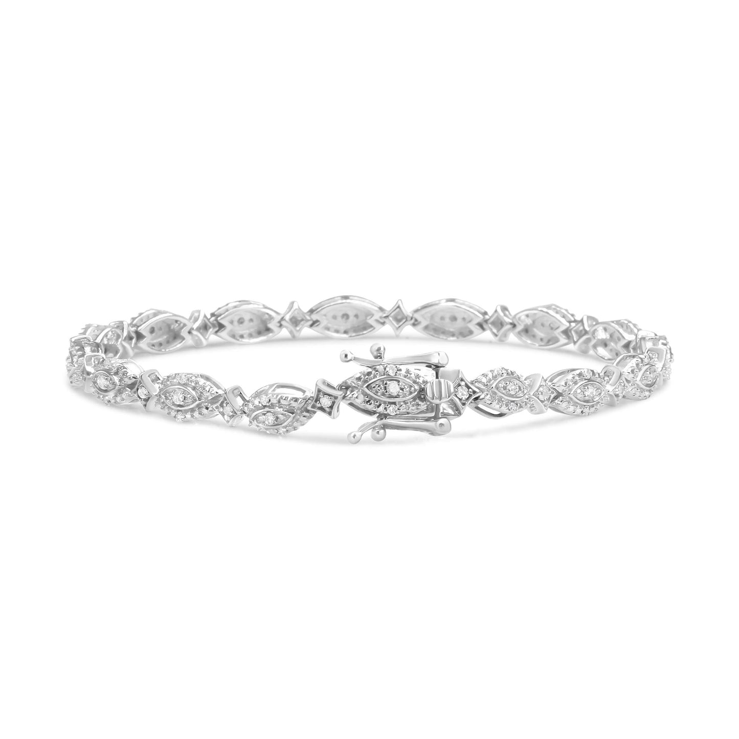 .925 Sterling Silver 1/2 Cttw Diamond Alternating Marquise and Starburst Shaped Link Bracelet (I-J Color, I2-I3 Clarity) - 7.25" - Bijoux-NYC Direct