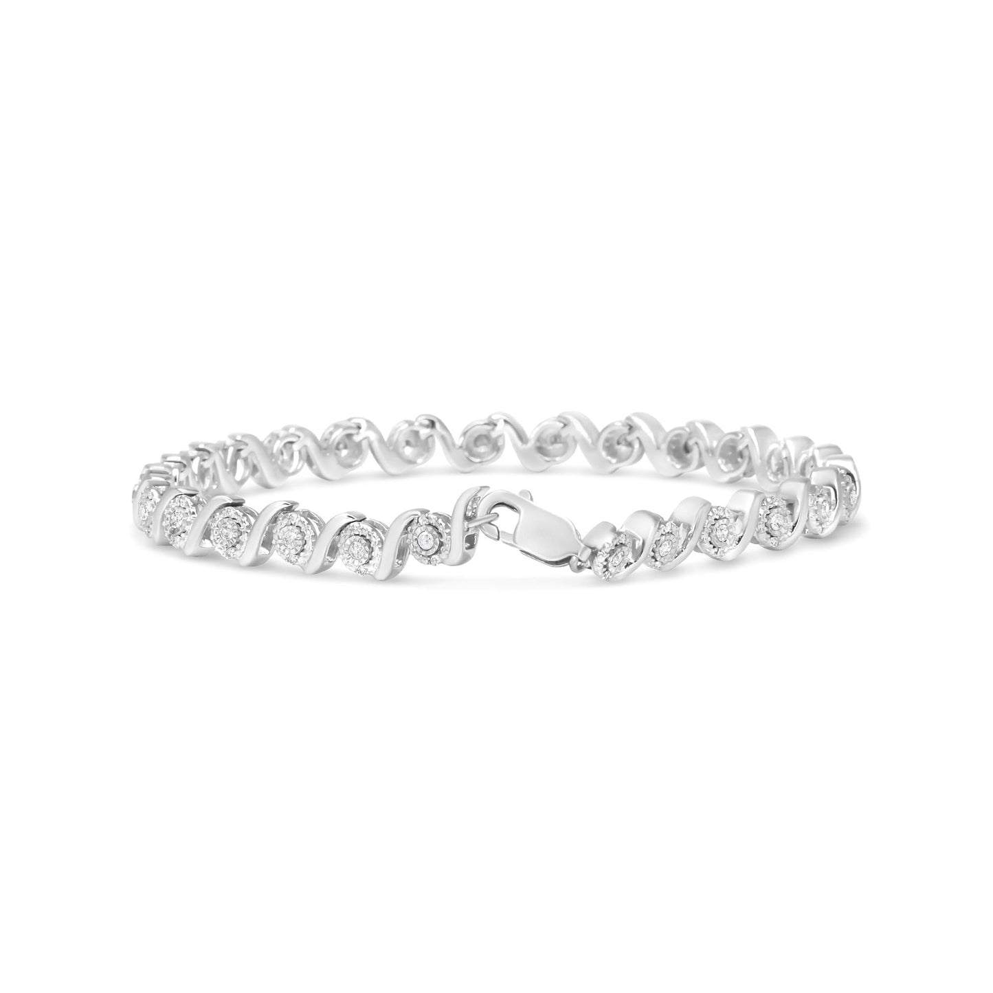 .925 Sterling Silver 1/2 Cttw Round Diamond Halo S-Link Bracelet (I-J Color, I2-I3 Clarity) - 7.25" - Bijoux-NYC Direct