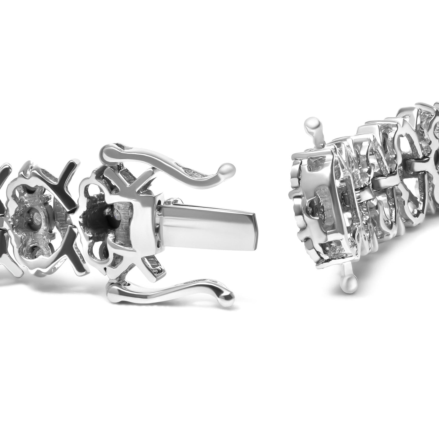 .925 Sterling Silver 1.0 Cttw Miracle Set Diamond 3 Row Wave Link Bracelet (I-J Color, I2-I3 Clarity) - 7.25" Inches - Bijoux-NYC Direct