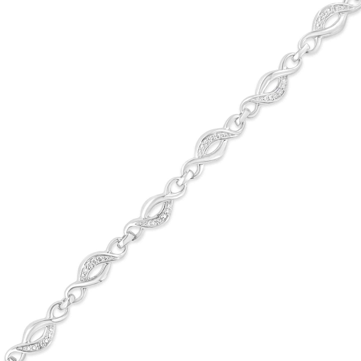 .925 Sterling Silver Prong Set Diamond Accent Curved Spiral Link Bracelet (I-J Color, I3 Clarity) - 7.25" - Bijoux-NYC Direct