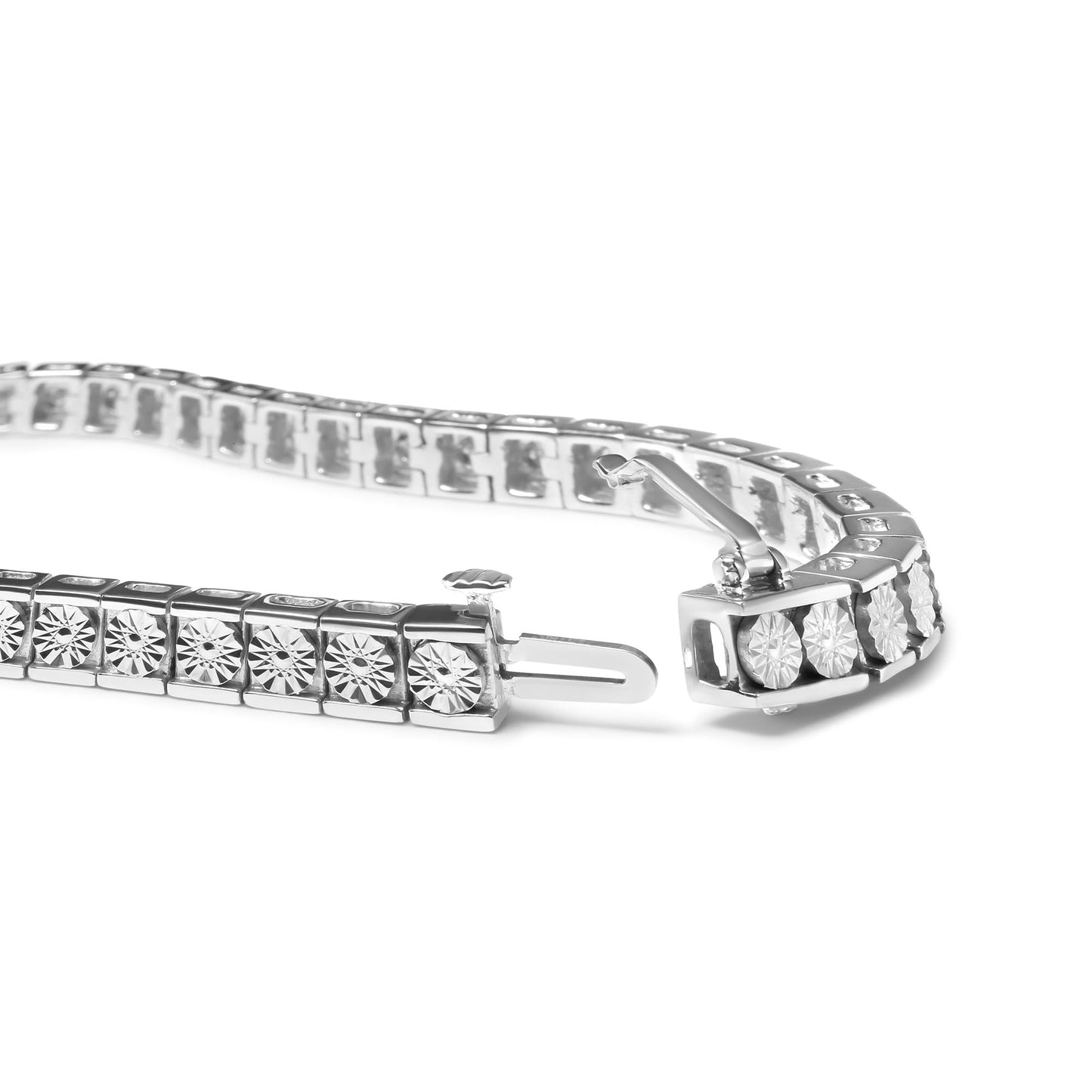 .925 Sterling Silver 1/4 Cttw Miracle Set Diamond and Bead Link 7.25" Tennis Bracelet (I-J Color, I2-I3 Clarity) - Bijoux-NYC Direct