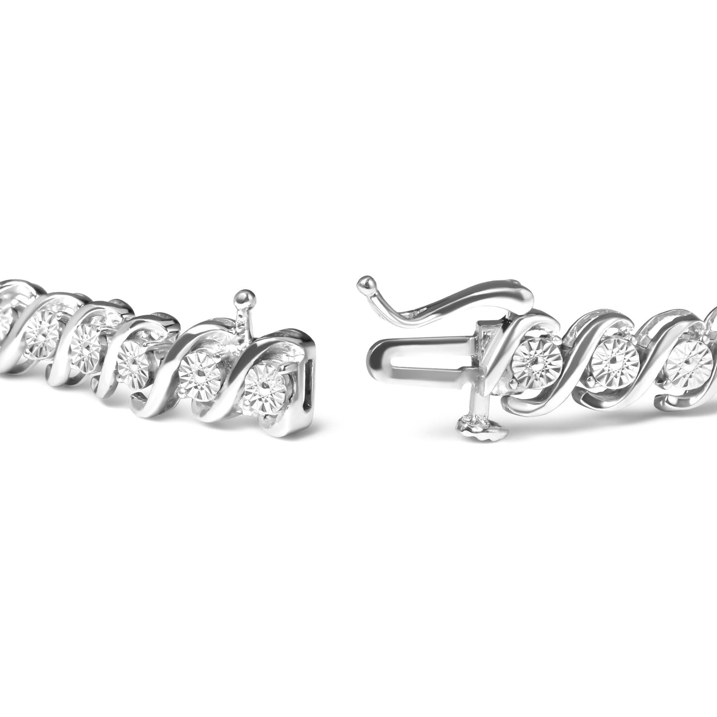.925 Sterling Silver 1/4 Cttw Miracle Set Diamond and Beaded 7.25" Tennis Bracelet (I-J Color, I2-I3 Clarity) - Bijoux-NYC Direct