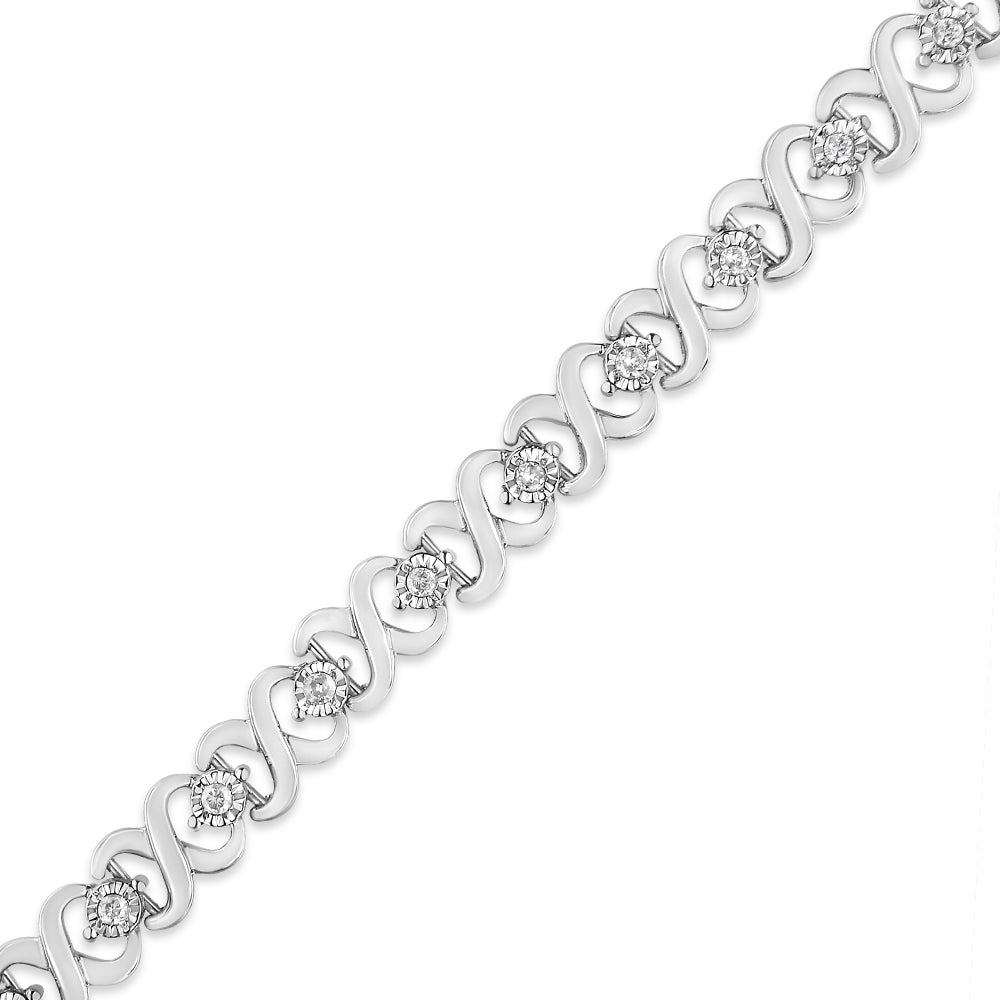 .925 Sterling Silver 1/3 Cttw Miracle Plate Round-Cut Diamond Infinity Link Bracelet (I-J Color, I3 Clarity) - Size 7.25" - Bijoux-NYC Direct