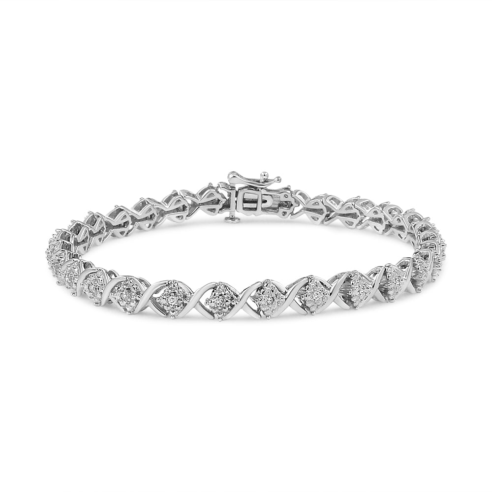 .925 Sterling Silver 1/4 Cttw Round-Cut Diamond "X" Link Bracelet (I-J Color, I3 Clarity) - Size 7.25 " - Bijoux-NYC Direct