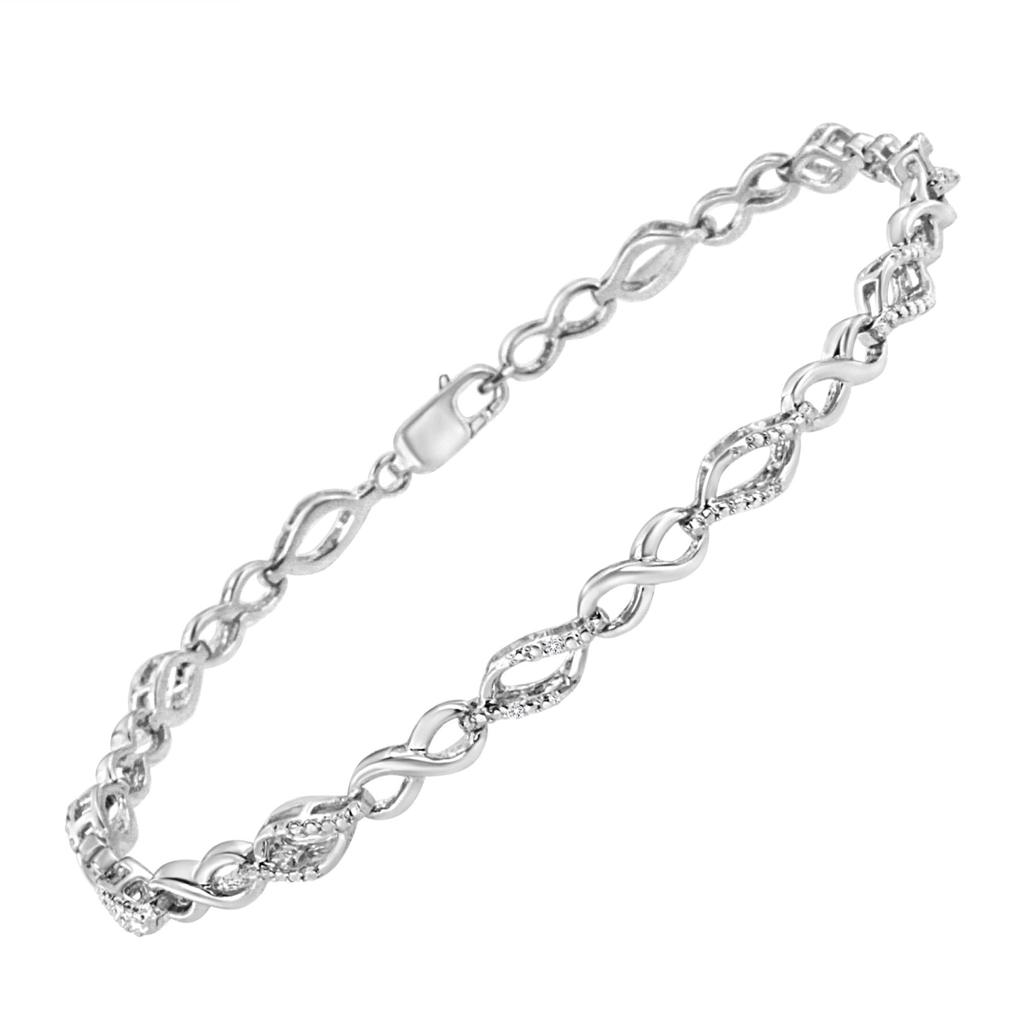 .925 Sterling Silver Diamond Accent Alternating Infinity Shape and Pear Shape Link Bracelet (I-J Color, I3 Clarity) - 7.25" Inches - Bijoux-NYC Direct