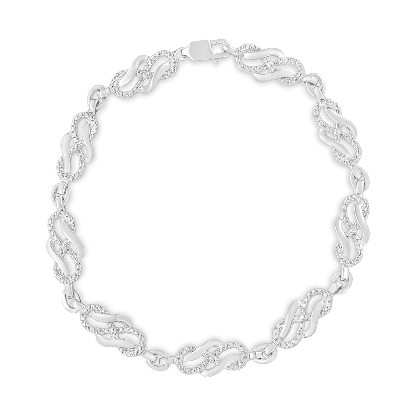 .925 Sterling Silver Prong Set Diamond Accent Infinity Weave Link 7.25" Bracelet (I-J Color, I3 Clarity) - Bijoux-NYC Direct