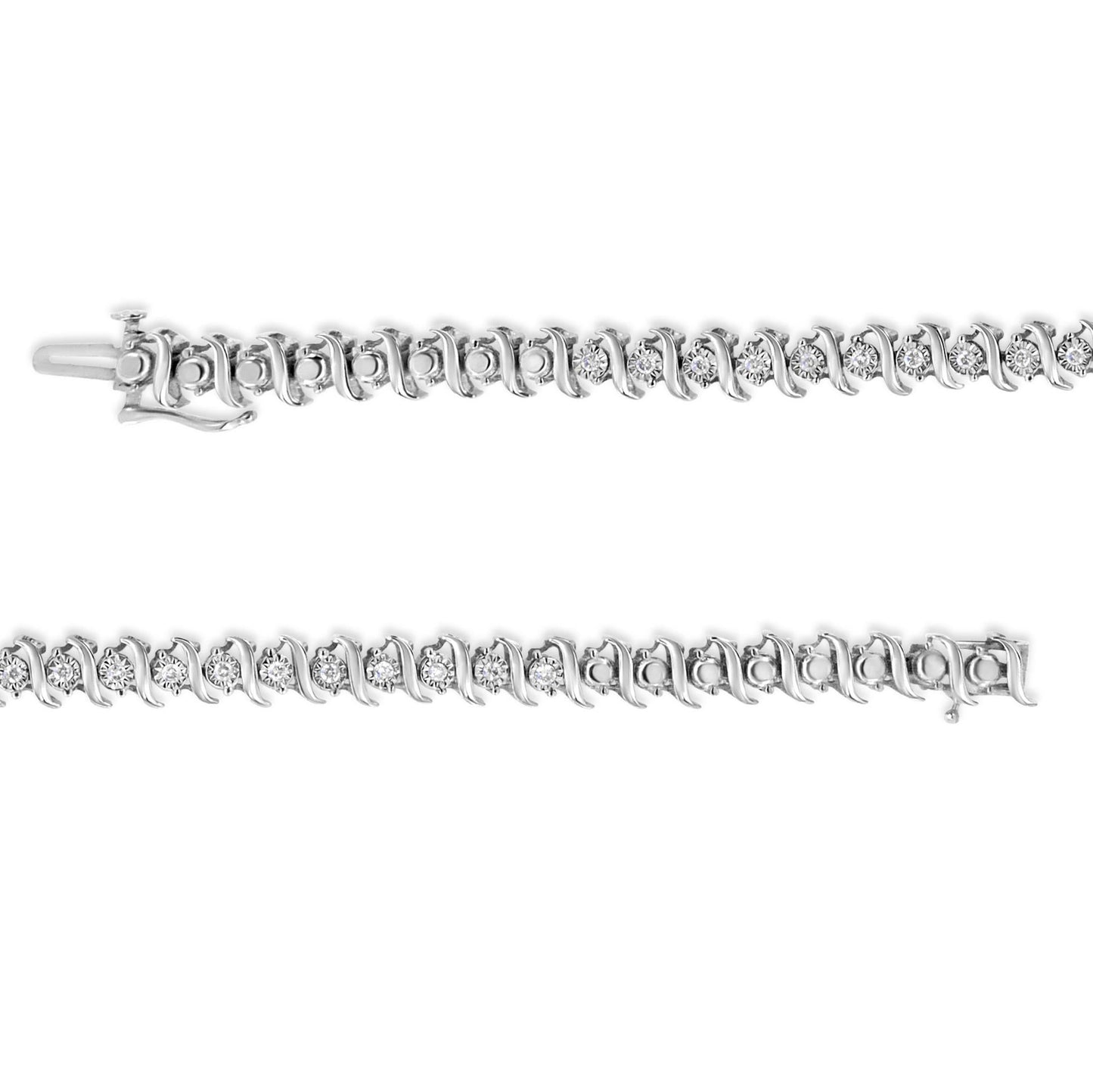 .925 Sterling Silver 1/2 Cttw Diamond Miracle Set "S" Link Tennis Bracelet - (J-K Color, I2-I3 Clarity) - Size 7.50 - Bijoux-NYC Direct