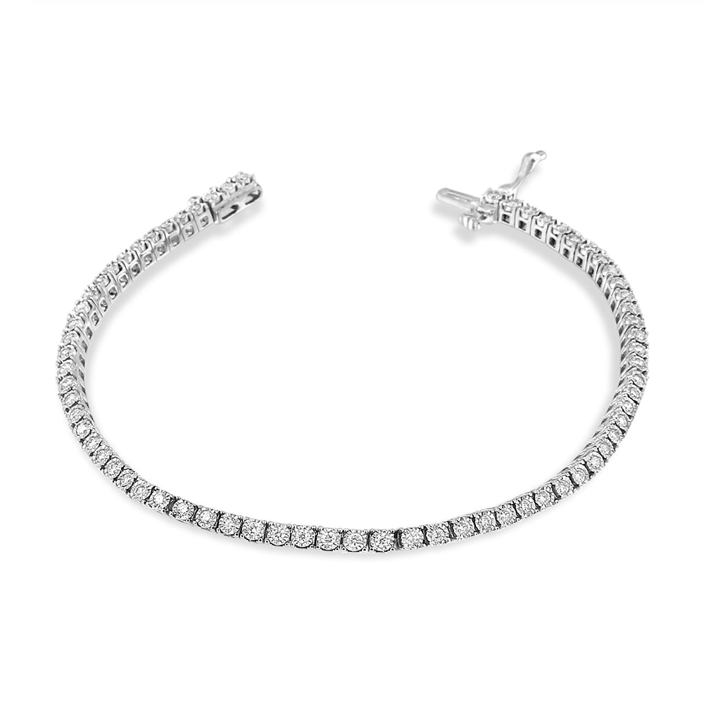 14K White Gold 1.0 Cttw Miracle Set Round-Cut Lab Grown Diamond Illusion Tennis Bracelet (F-G Color, VS2-SI1 Clarity) Size 7" - Bijoux-NYC Direct