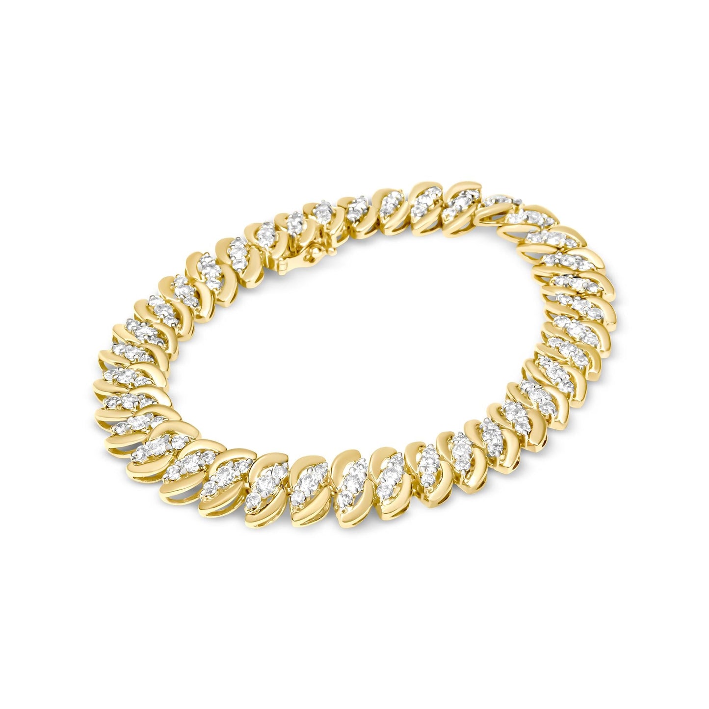 10K Yellow Gold 5.0 Cttw Diamond Double Row S-Link Cuban Bracelet (J-K Color, I2-I3 Clarity) - 7.25" Inches - Bijoux-NYC Direct