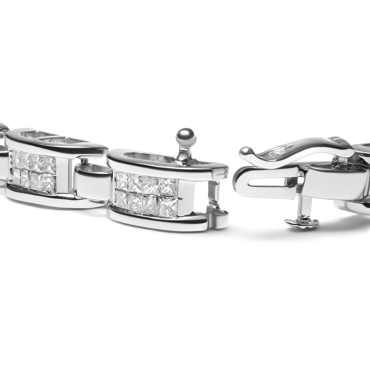 14K White Gold 3.0 Cttw Invisible Set Princess Cut Diamond Link and Buckle 7.25" Tennis Bracelet (I-J Color, I1-I2 Clarity) - Bijoux-NYC Direct