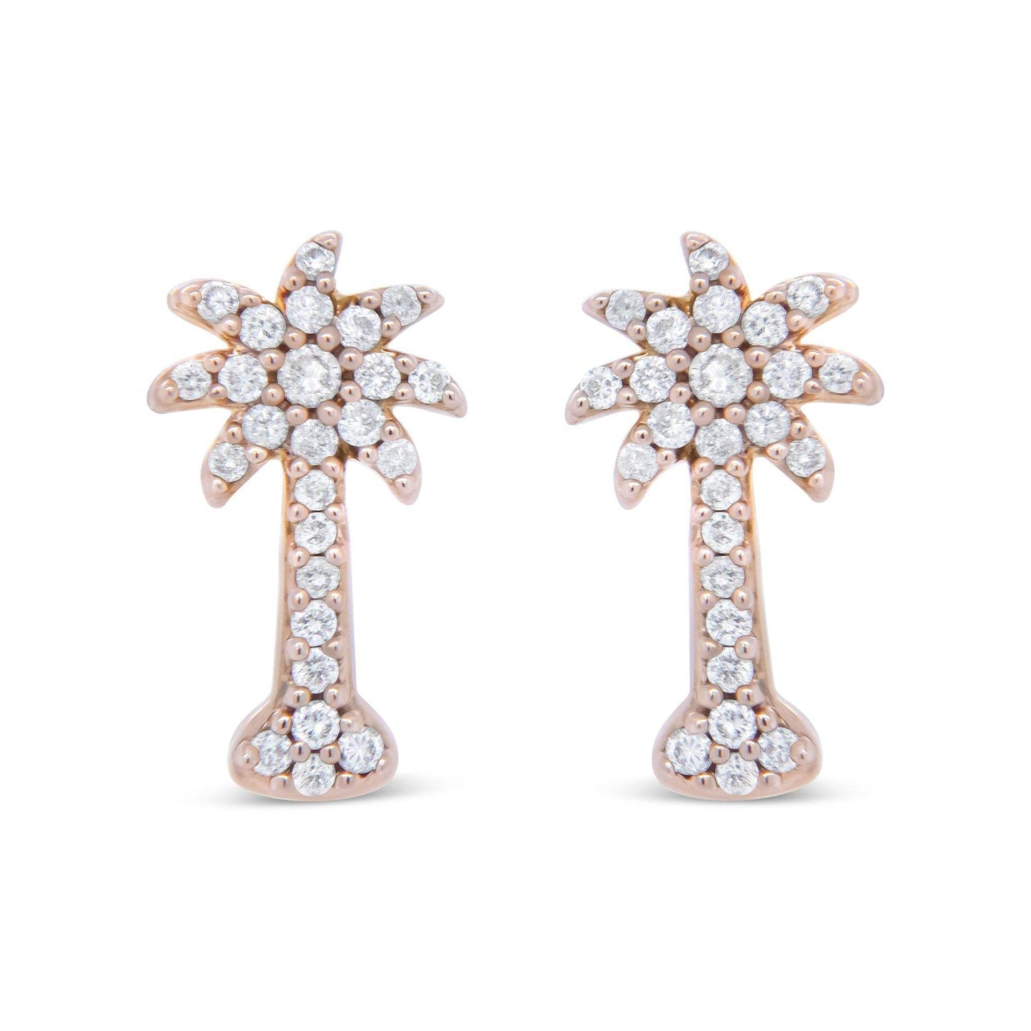 10K Rose Gold 1/4 Cttw Diamond Palm Tree Push Back Stud Earrings (H-I Color, I1-I2 Clarity) - Bijoux-NYC Direct