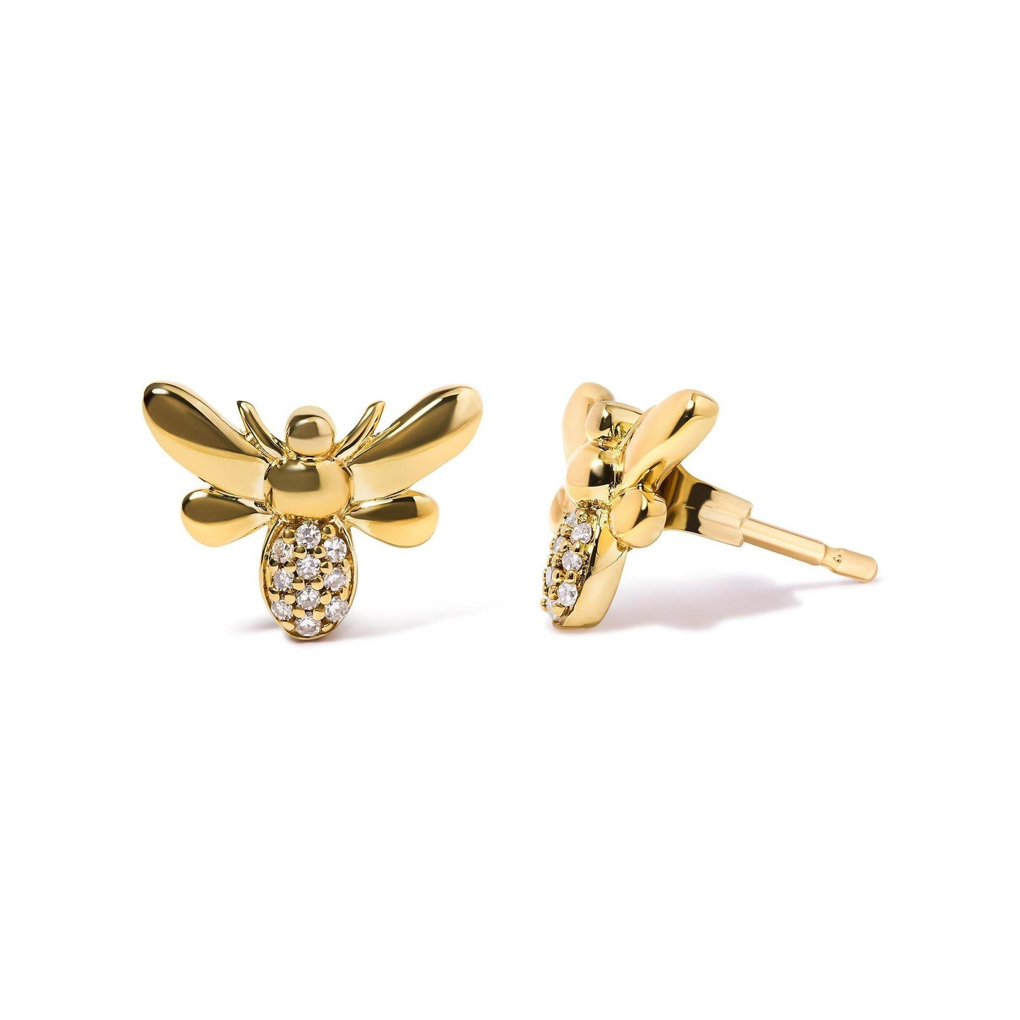 10K Yellow Gold Diamond Accented Bumble Bee Stud Earring (H-I Color, I1-I2 Clarity) - Bijoux-NYC Direct