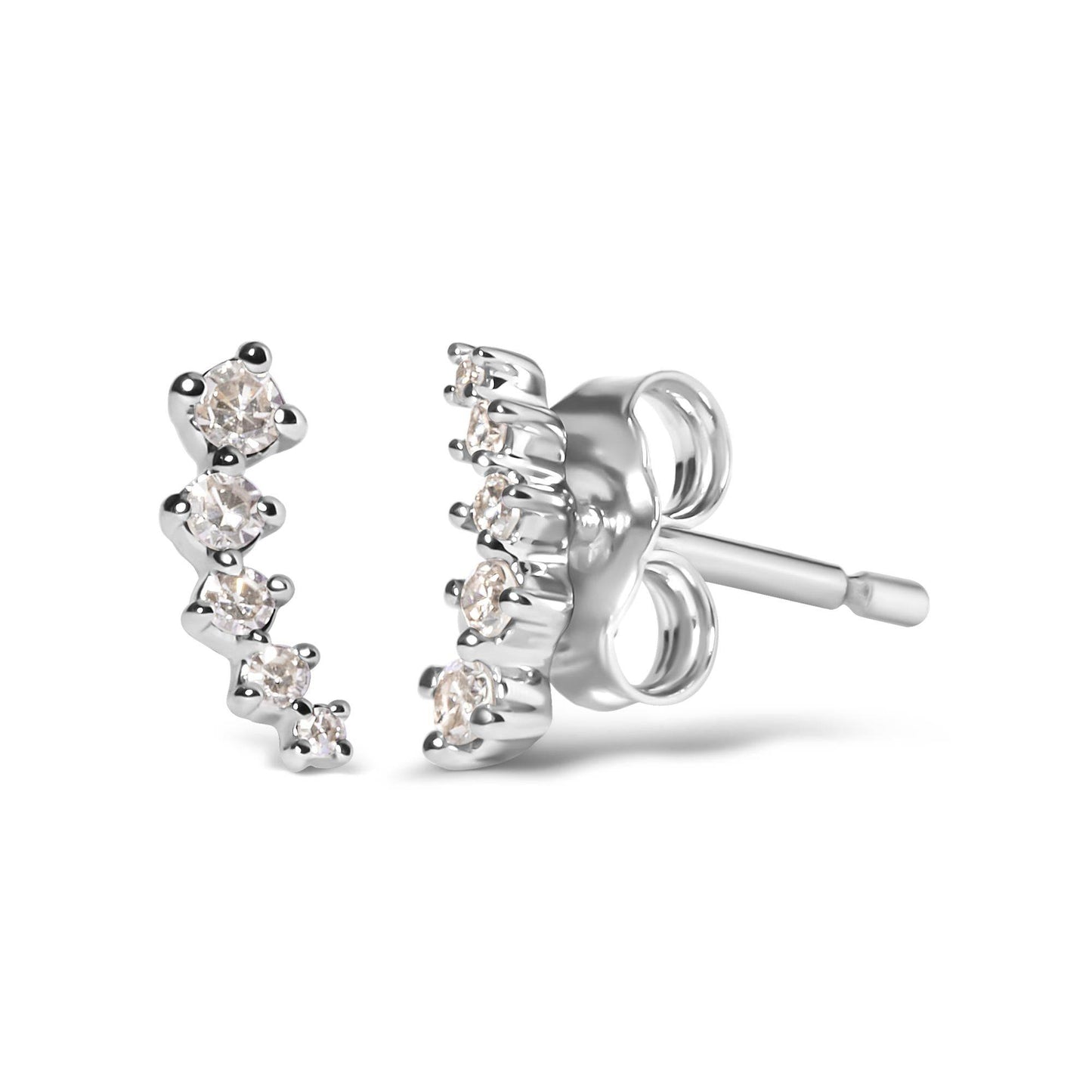 10K White Gold 1/10 Cttw Diamond Journey Style Climber Stud Earrings (H-I Color, I1-I2 Clarity) - Bijoux-NYC Direct