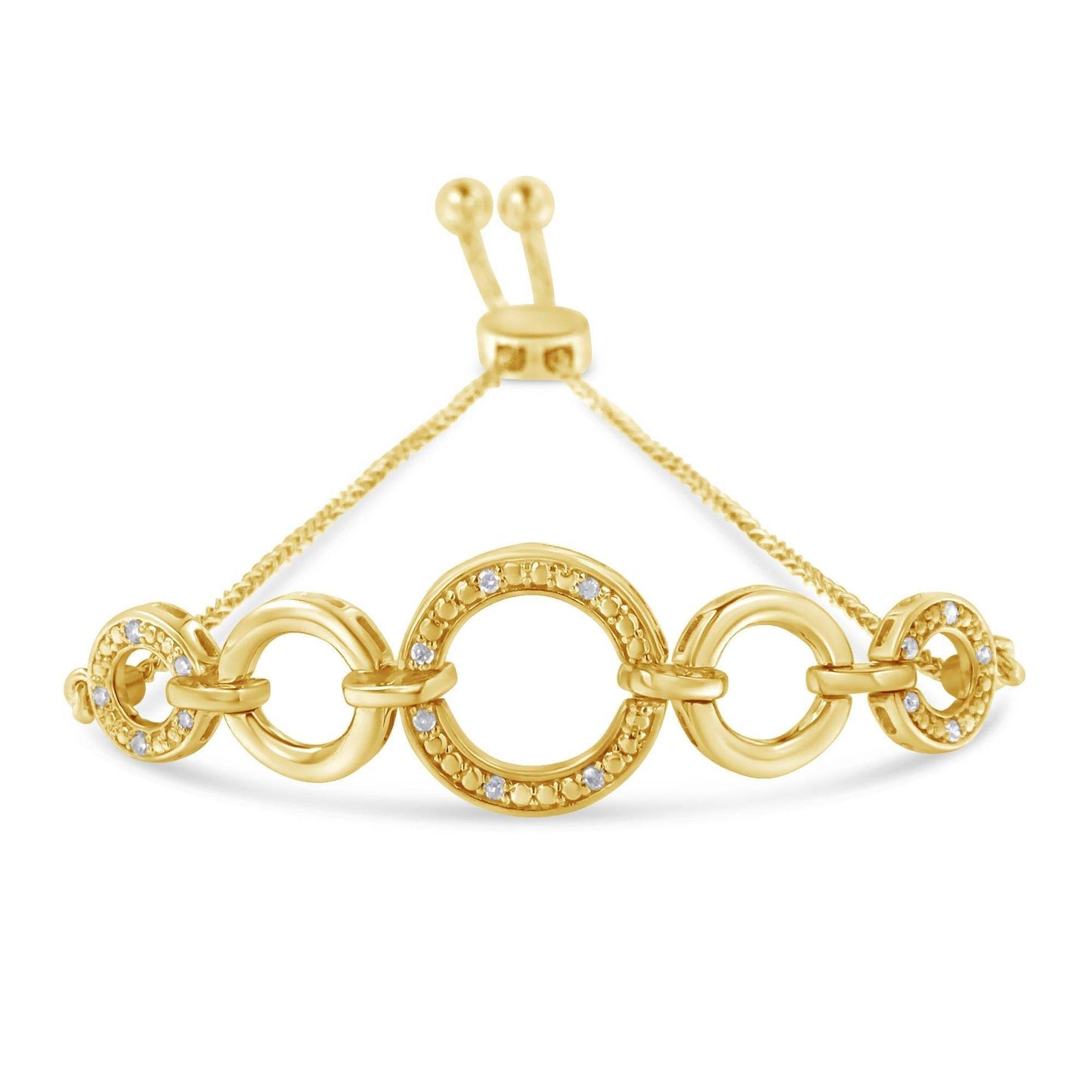 10K Yellow Gold over .925 Sterling Silver Diamond Accented Graduated Infinity Open Circle 6”-9” Adjustable Bolo Bracelet (H-I Color, I2-I3 Clarity) - Bijoux-NYC Direct