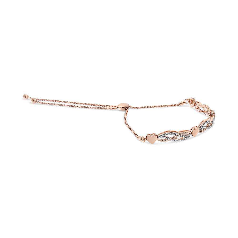 14K Rose Gold Plated .925 Sterling Silver Cttw Diamond Accent Layered Infinity Link and Heart Adjustable Bolo Bracelet (I-J Color, I3 Clarity) - Bijoux-NYC Direct