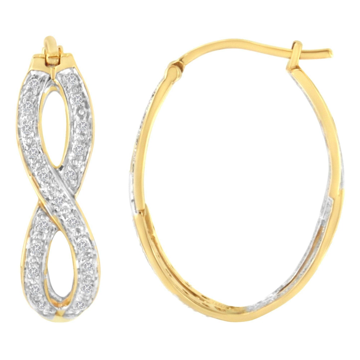 10K Yellow and White Gold 1/4 cttw Diamond Double Infinity Hoop Earrings (I-J Clarity, I1-I2 Color) - Bijoux-NYC Direct