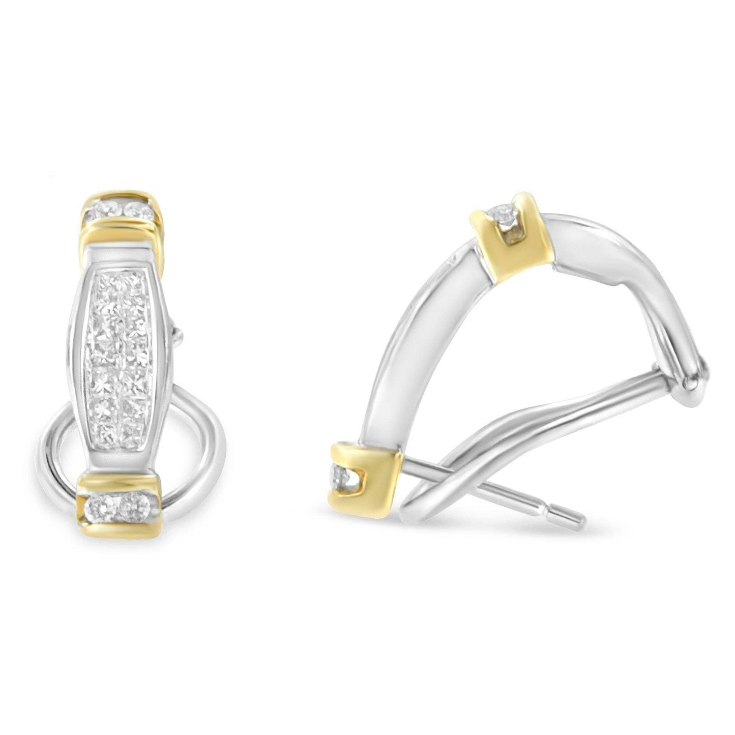 14K Two-Toned Gold Round and Princess Cut Diamond Earrings (0.5 cttw, H-I Color, SI2-I1 Clarity) - Bijoux-NYC Direct