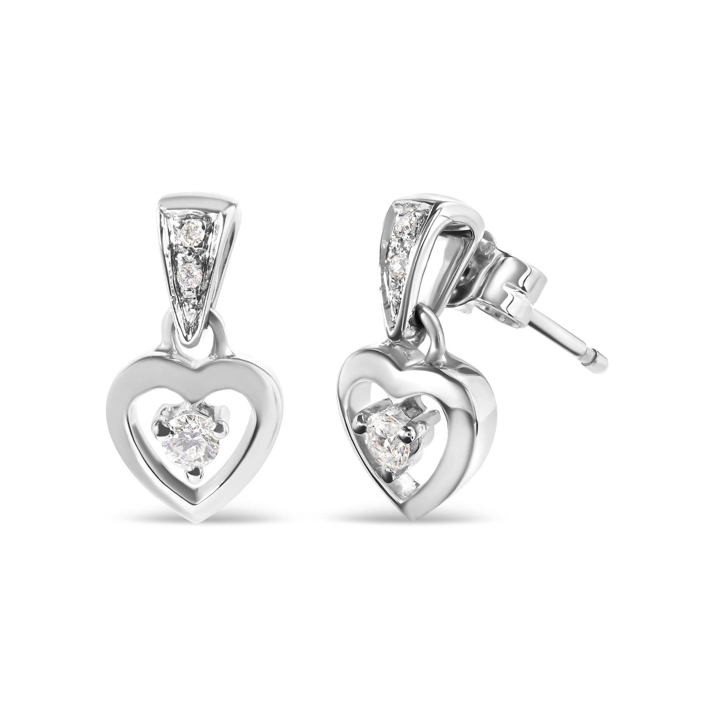 14K White Gold 1/6 Cttw Diamond Dangle Heart Stud Earrings (H-I, SI2-I1) - Bijoux-NYC Direct