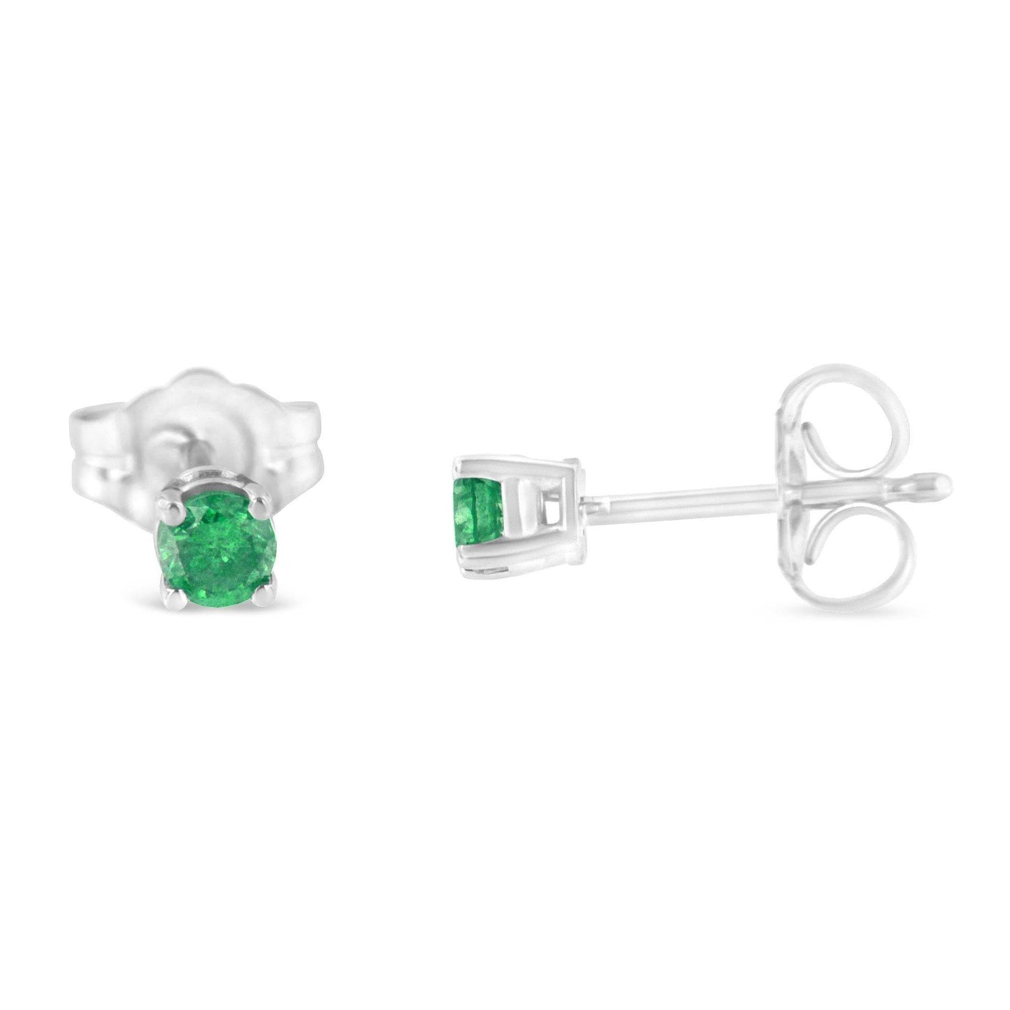 .925 Sterling Silver 1/4 Cttw Round Brilliant-Cut Green Diamond Classic 4-Prong Stud Earrings (Fancy Color-Enhanced, I2-I3 Clarity) - Bijoux-NYC Direct