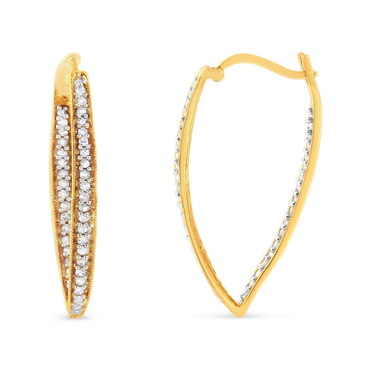 10K Yellow Gold 1/2 Cttw Round-Cut Diamond Modern Hoop Earrings (I-J Color, I2-I3 Clarity) - Bijoux-NYC Direct