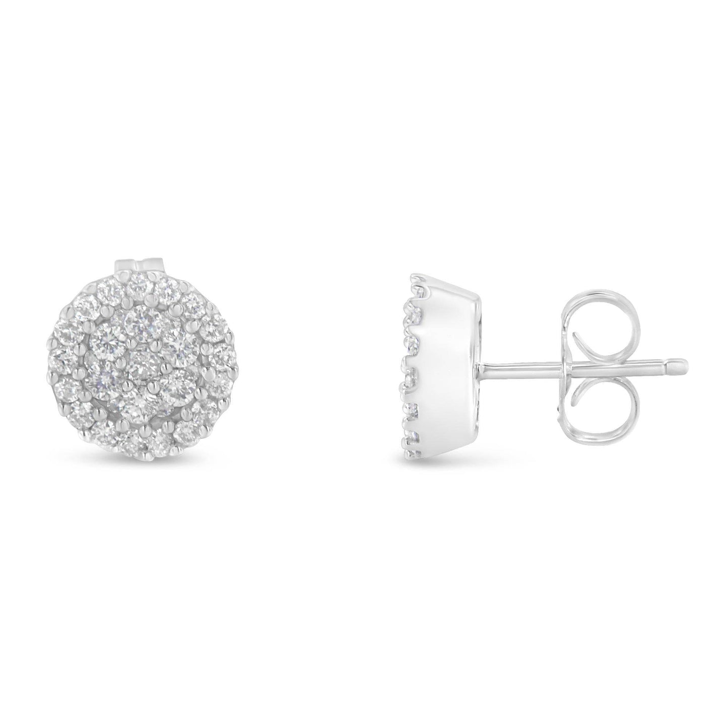 14K White Gold 1/2 Cttw Brilliant-Cut Diamond Halo-Style Cluster Round Button Stud Earrings (H-I Color, I1-I2 Clarity) - Bijoux-NYC Direct