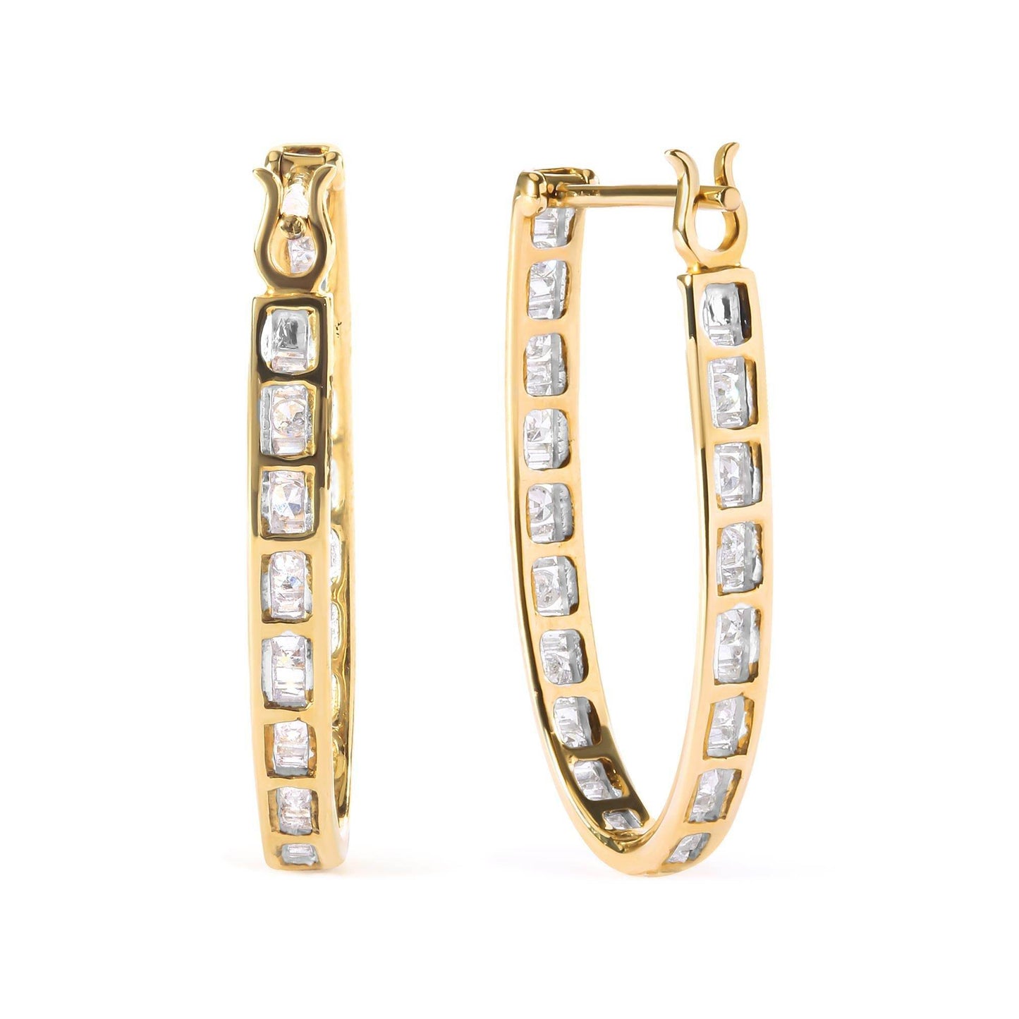 10K Yellow Gold 1.00 Cttw Round and Baguette-Cut Diamond U-Hoop Earrings (H-I Color, SI2-I1 Clarity) - Bijoux-NYC Direct