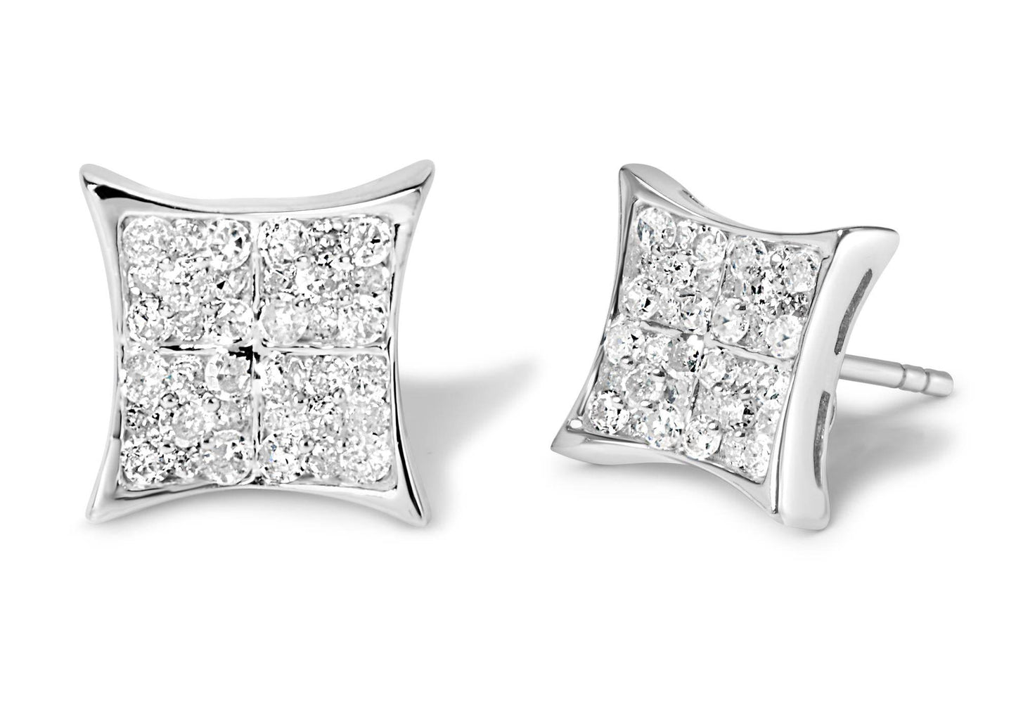.925 Sterling Silver 3/4 Cttw Diamond Composite Curved Square Stud Earring (I-J Color, I3 Clarity) - Bijoux-NYC Direct