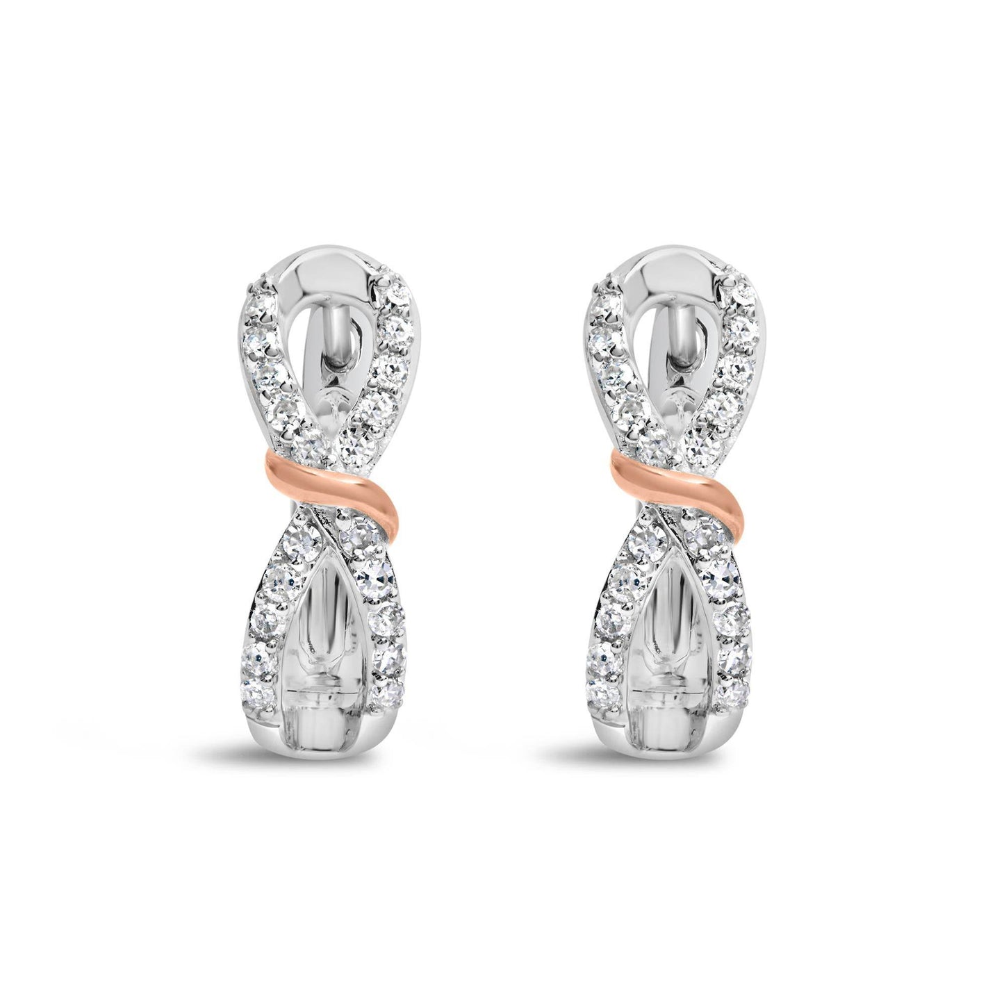 10K White and Rose Gold 1/3 Cttw Diamond Infinite and Ribbon Hoop Earrings (H-I Color, I1-I2 Clarity) - Bijoux-NYC Direct