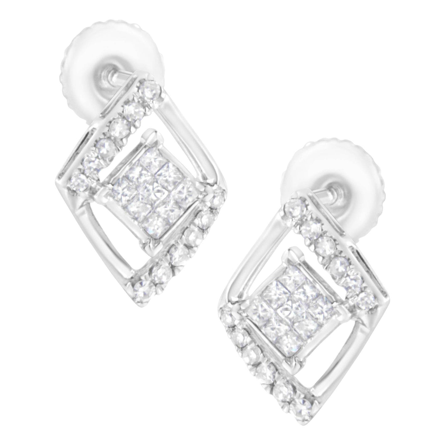 10K White Gold 1/3 cttw Princess-cut Diamond Double Triangle Composite Stud Earrings (H-I Color, SI1-SI2 Clarity) - Bijoux-NYC Direct