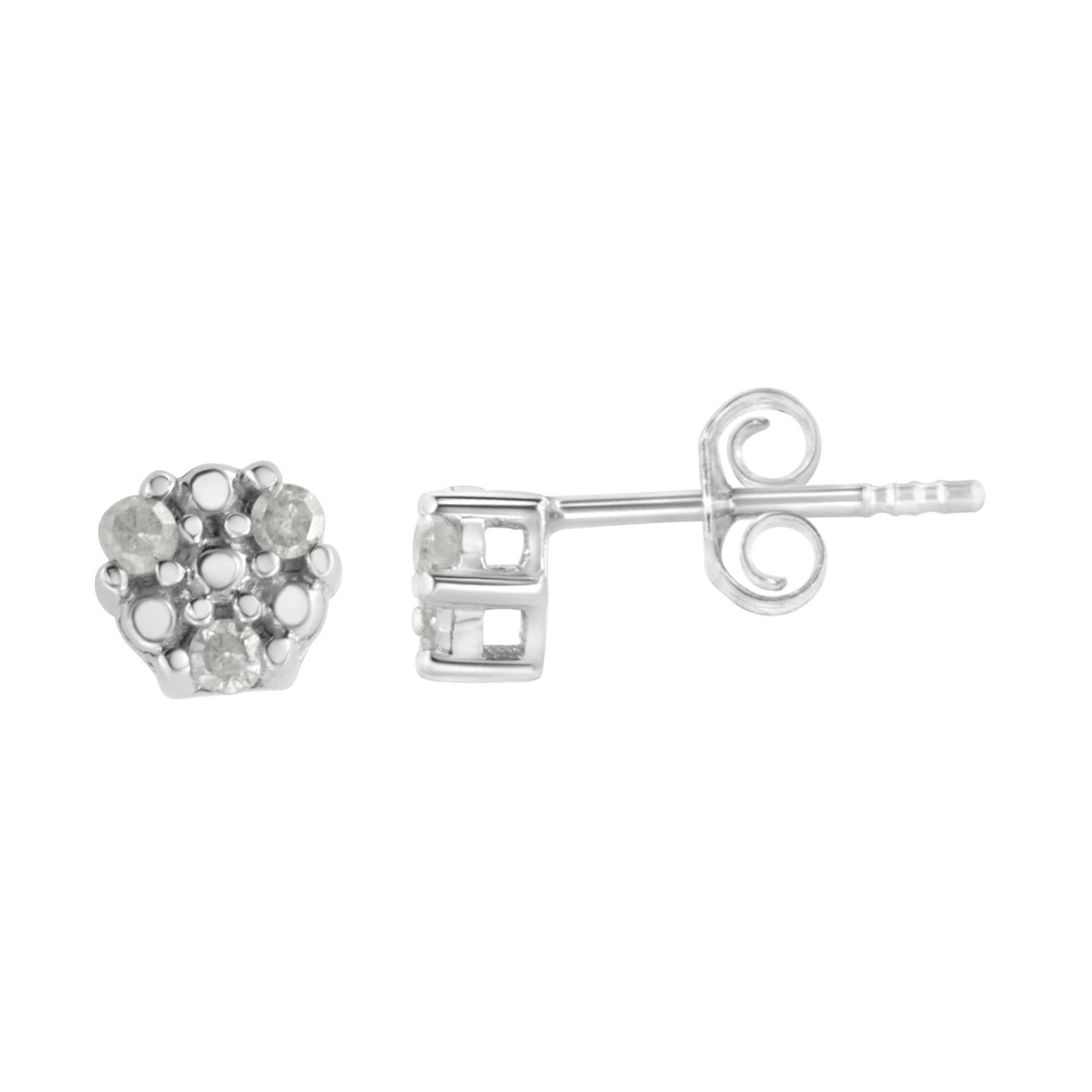 .925 Sterling Silver 1/10 cttw Prong Set Round-Cut Trio Diamond Stud Earrings (I-J Color, I3 Clarity) - Bijoux-NYC Direct