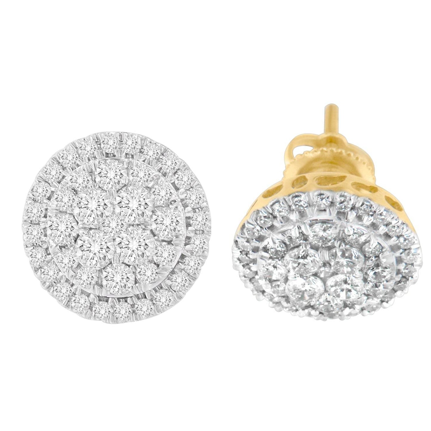 10K Yellow Gold Round Cut Diamond Earrings (1.5 cttw, H-I Color, I2-I3 Clarity) - Bijoux-NYC Direct
