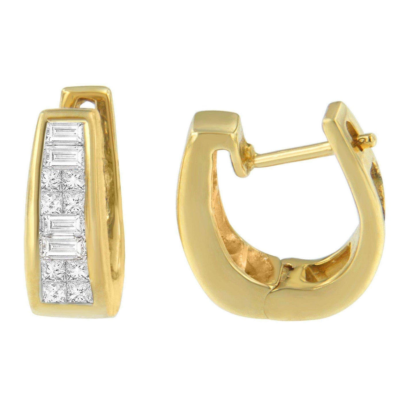 14k Yellow Gold 1/2ct TDW Princess and Baguette Diamond Earrings (I-J,VS1-VS2) - Bijoux-NYC Direct