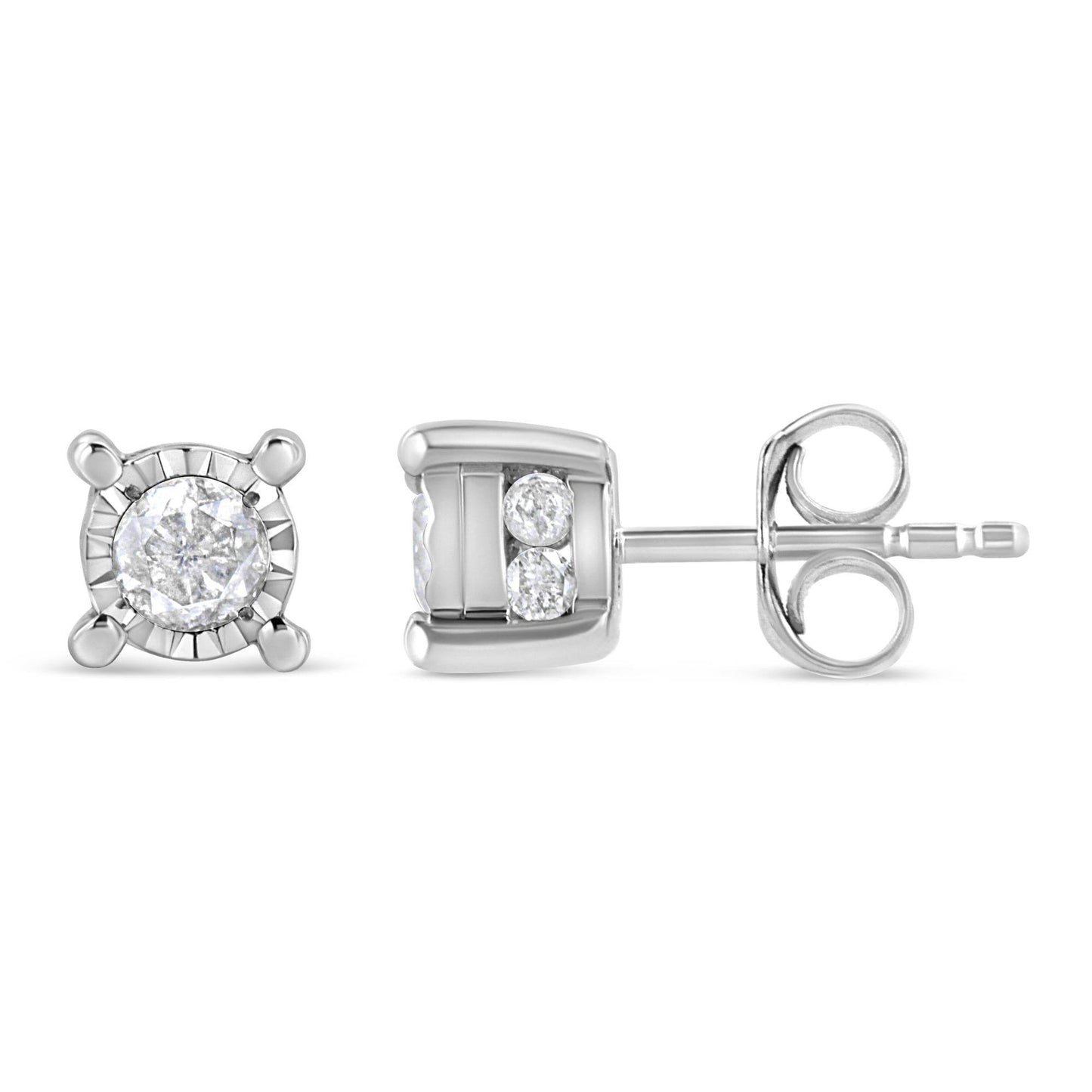 .925 Sterling Silver 1.0 Cttw Round Brilliant-Cut Diamond Miracle-Set Solitaire Stud Earrings (H-I Color, I2-I3 Clarity) - Bijoux-NYC Direct