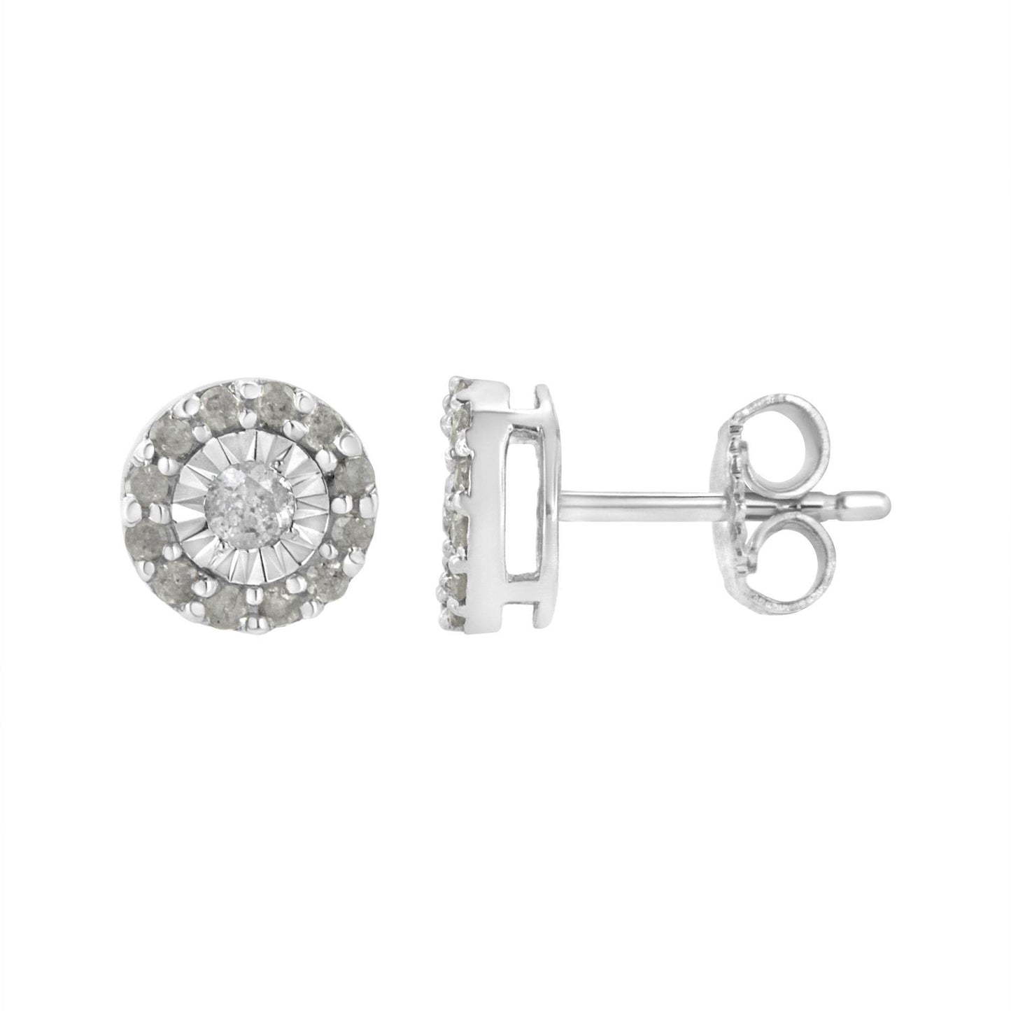 .925 Sterling Silver 1/2 cttw Miracle-Set Round Diamond Halo Stud Earrings (I-J Clarity, I3 Color) - Bijoux-NYC Direct