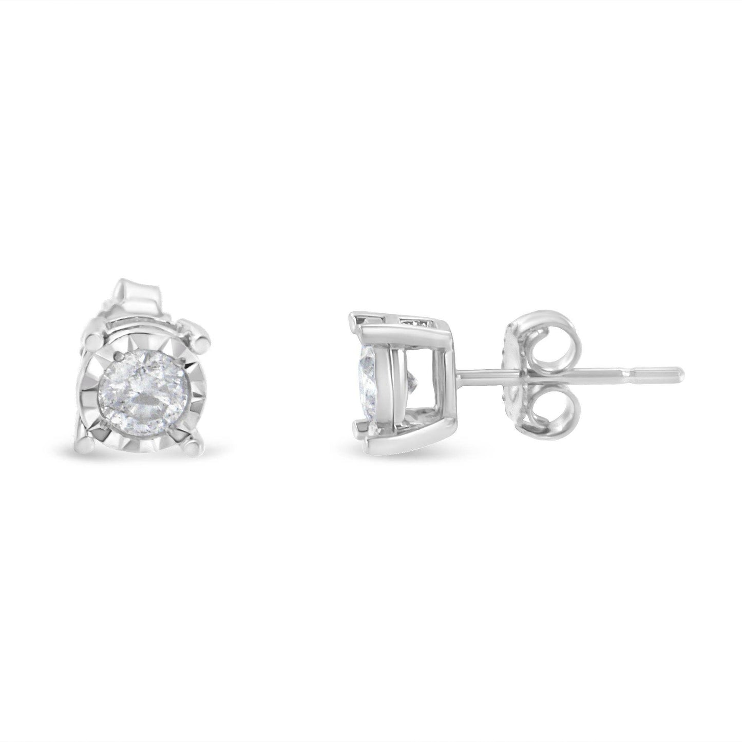 .925 Sterling Silver 1/2 Cttw Near Colorless Round Brilliant-Cut Diamond Miracle-Set Stud Earrings (H-I Color, I2-I3 Clarity) - Bijoux-NYC Direct