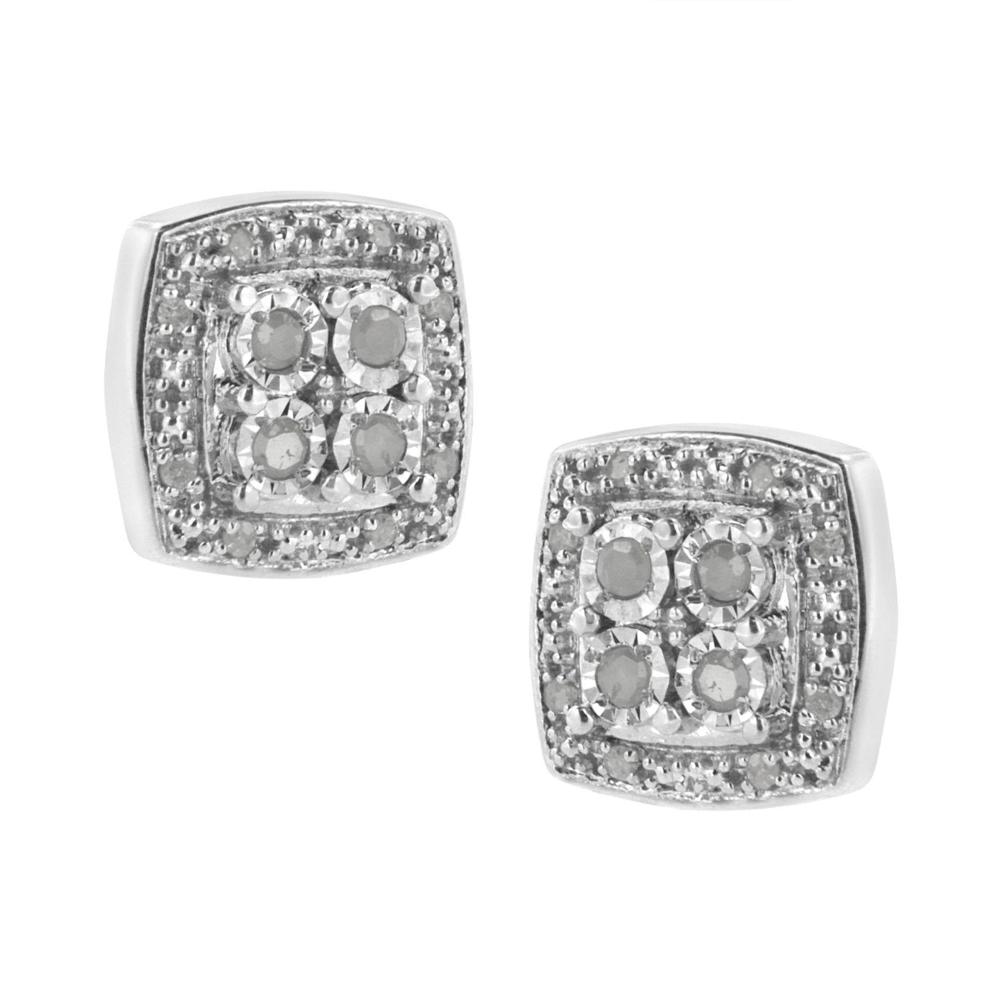 .925 Sterling Silver 1/4 cttw Round Cut Diamond Square Shape Milgrain Stud Earrings (I-J Color, I3 Clarity) - Bijoux-NYC Direct