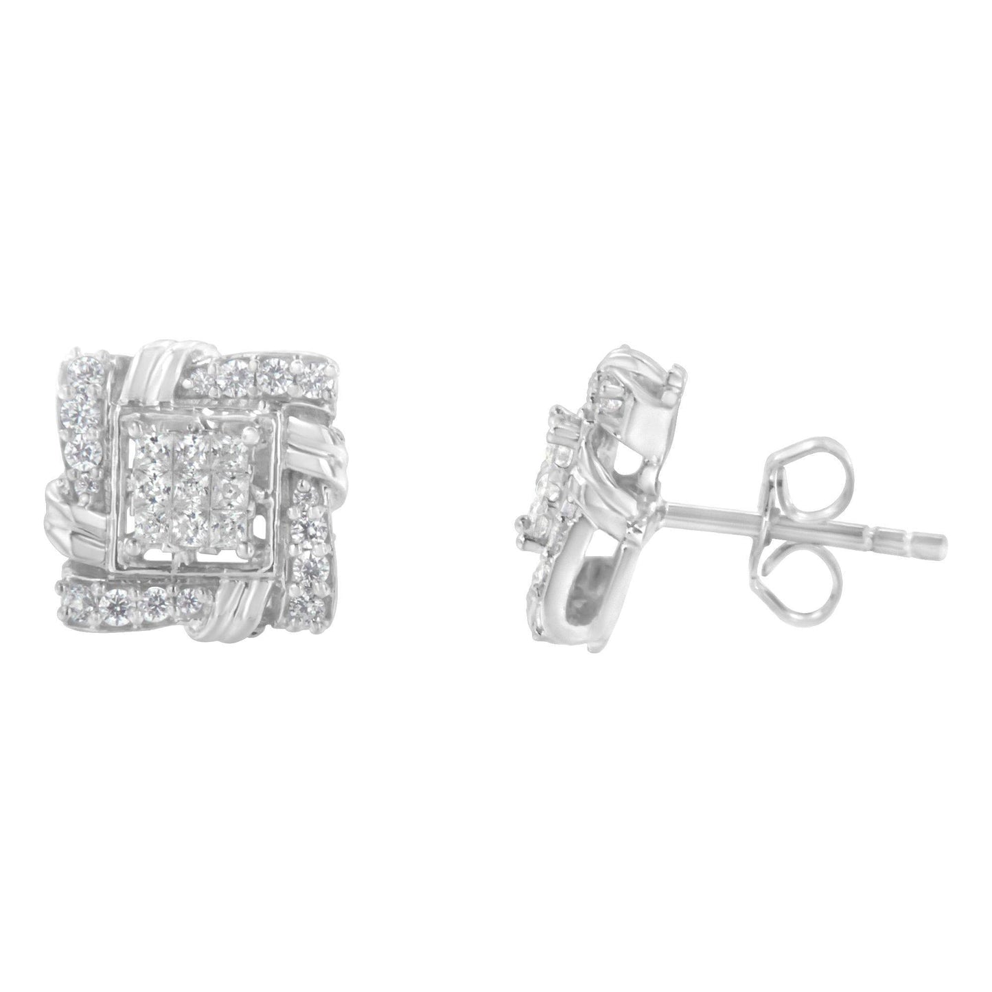 .925 Sterling Silver 1/2 Cttw Round-Cut Diamond Stud Earrings (I-J Color, I1-I2 Clarity) - Bijoux-NYC Direct