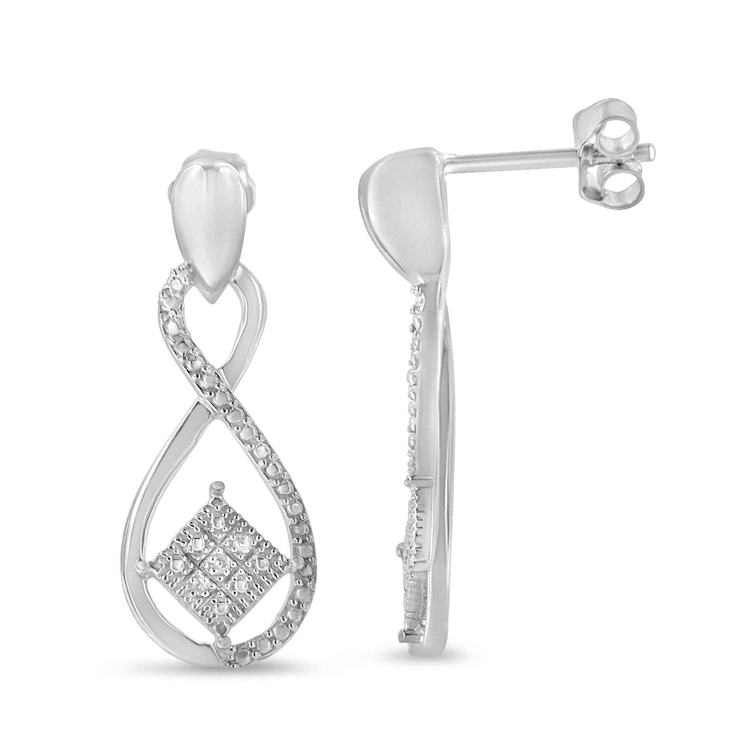 .925 Sterling Silver Round-Cut Diamond Accent Tilted Square and Infinity Drop Earrings (H-I Color, I2-I3 Clarity) - Bijoux-NYC Direct