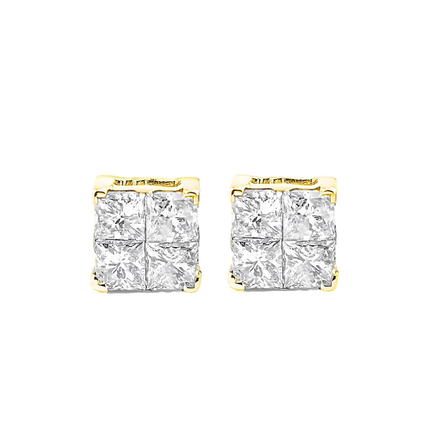 10K Yellow Gold Plated .925 Sterling Silver 1.0 Cttw Princess-Cut Diamond Composite Multi Stone Stud Earrings (J-K Color, SI2-I1 Clarity) - Bijoux-NYC Direct
