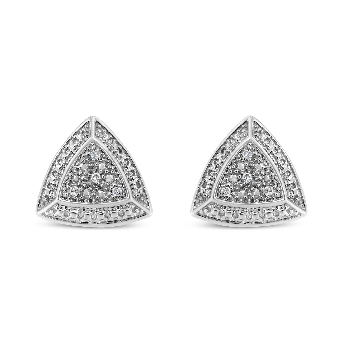 .925 Sterling Silver Diamond-Accented Trillion Shaped 4-Stone Halo-Style Stud Earrings (H-I Color, I2-I3 Clarity) - Bijoux-NYC Direct