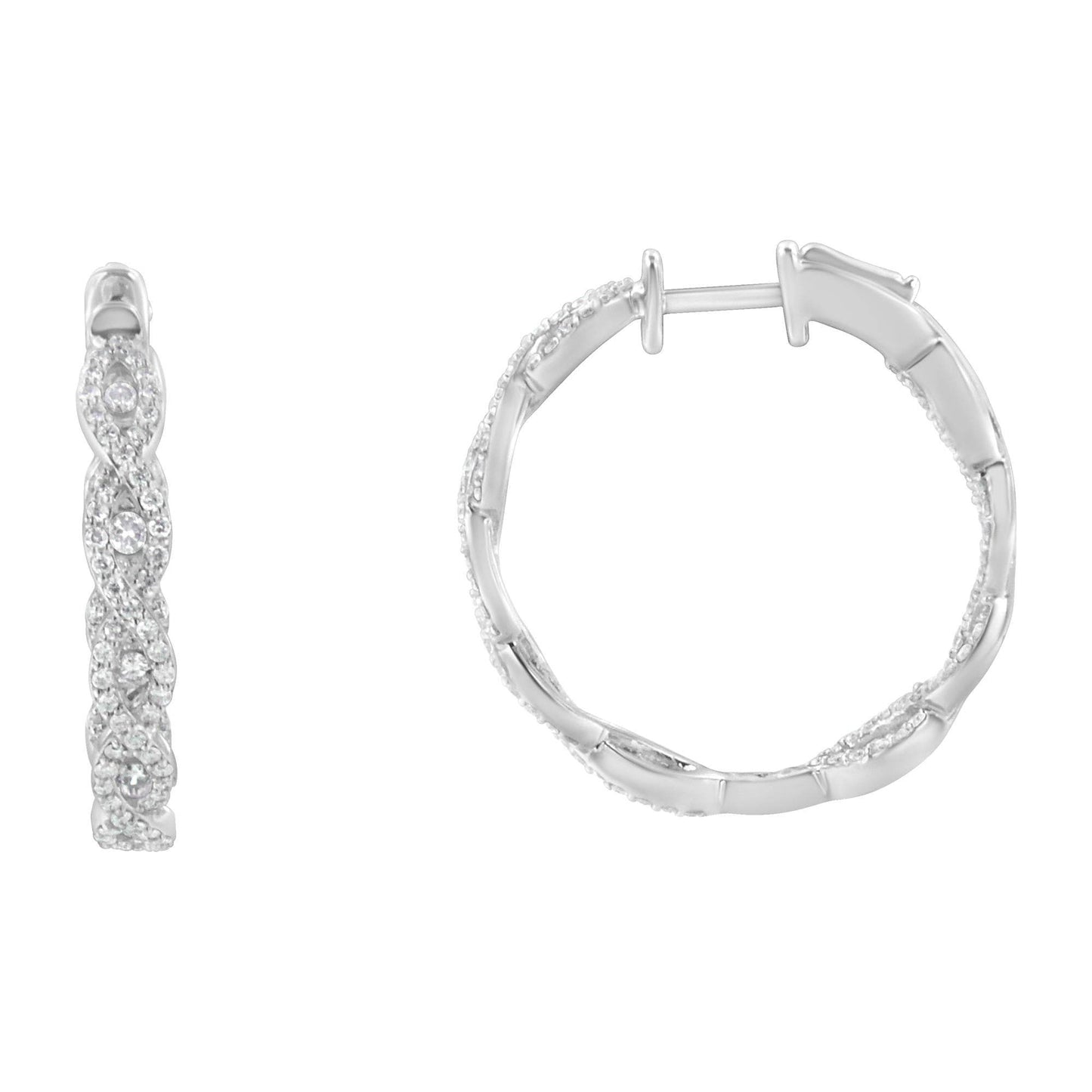 10K White Gold Diamond Hoop Earrings (1 1/2 cttw, H-I Color, I1-I2 Clarity) - Bijoux-NYC Direct