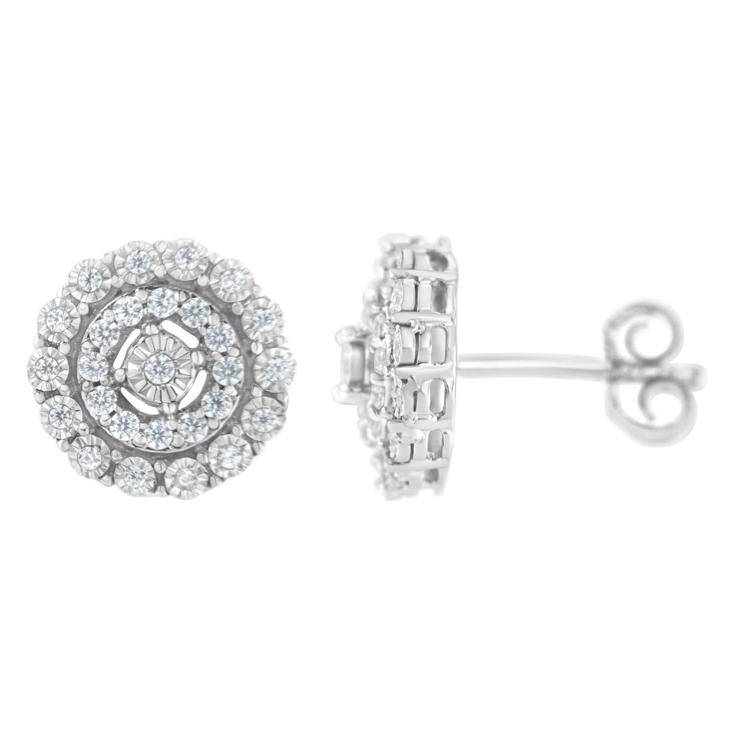 10KT White Gold 1/2 cttw Double Halo Brilliant Round-Cut Diamond Stud Earrings (I-J Clarity, I2-I3 Color) - Bijoux-NYC Direct