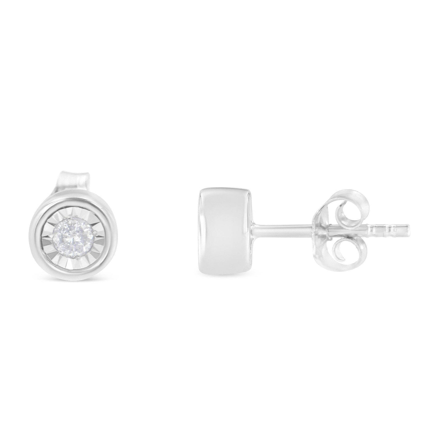 .925 Sterling Silver 1/5 Cttw Round Brilliant-Cut Near Colorless Diamond Miracle-Set Bezel Barrel Style Stud Earrings (I-J Color, I2-I3 Clarity) - Bijoux-NYC Direct